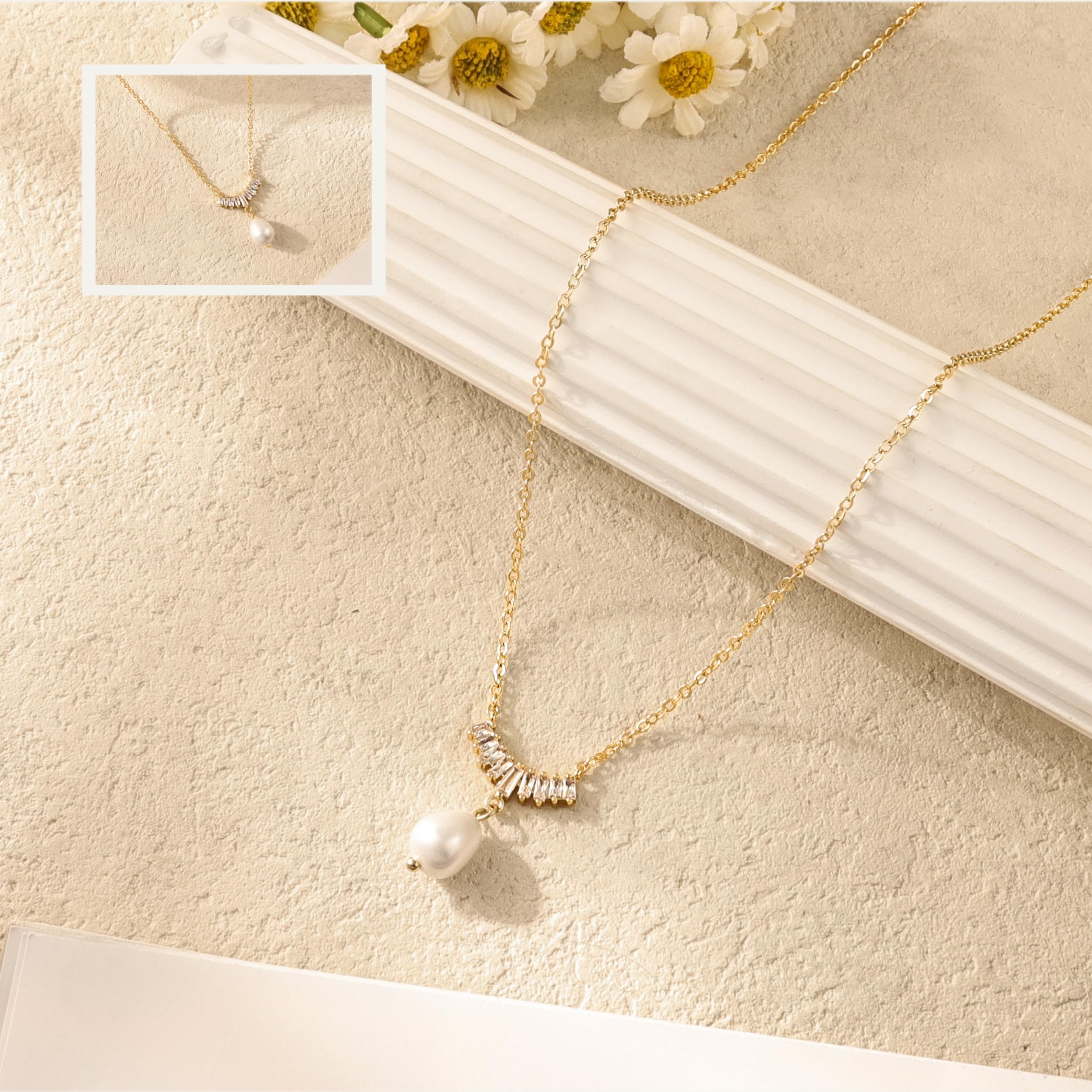 Pearl Necklace for Women Trendy,14k Gold Plated Necklace Dainty Wedding Necklace Small Cute Choker Necklace Gold Prom Drop Necklace Vintage Waterproof Jewelry for Women Prom Jewelry Fashion Gifts