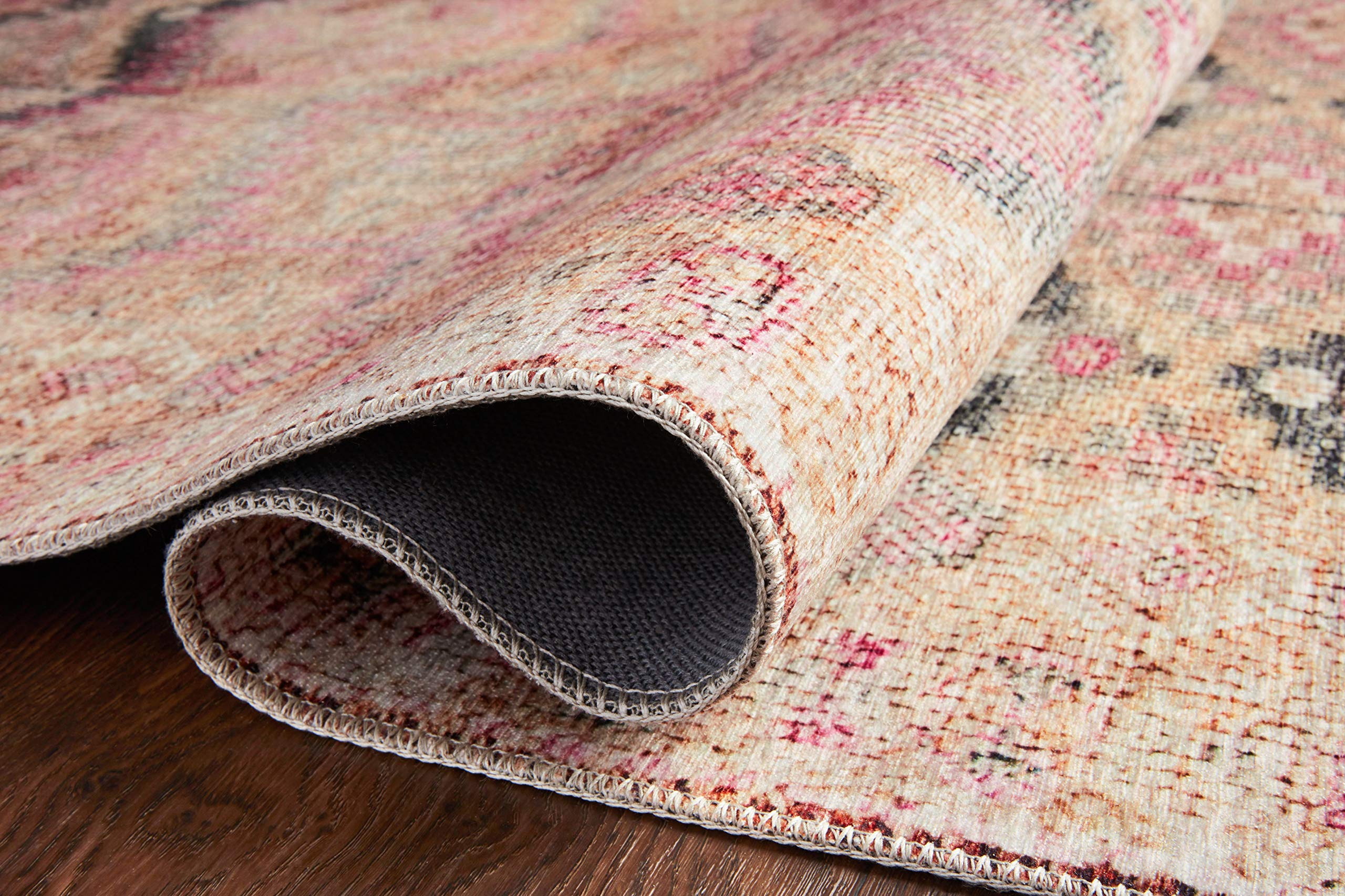 Loloi Layla Collection LAY-07 Blue/Tangerine 2'-3" x 3'-9" .13" Thick Accent Rug, Soft, Durable, Vintage Inspired, Distressed, Low Pile, Non-Shedding, Easy Clean, Printed, Living Room Rug