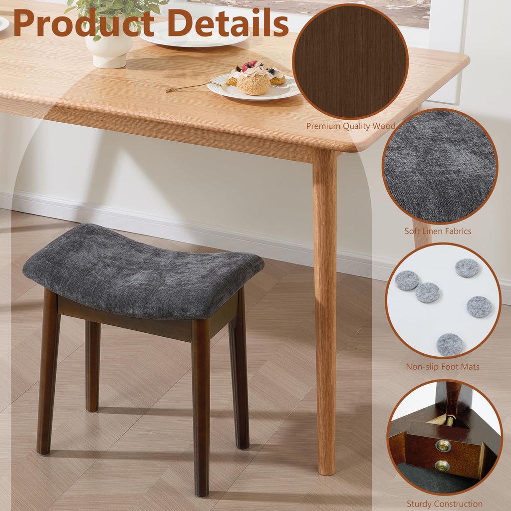 Royal Windsor Vanity Stool with Saddle Cushion, 18 Inch Makeup Vanity Chair for Living Room, Modern Foot Stool Ottoman Piano Bench,Small Upholstered Bench for Bedroom, Beige
