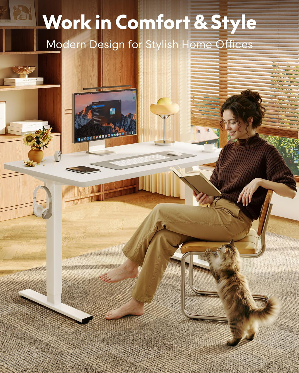 FLEXISPOT EN1 One-Piece Standing Desk, Electric Adjustable with 4 Memory Presets, 176 LBS Capacity, Stable & Quiet, Seamless Desktop for Home Office & Dual Monitors, 40"x24" Black