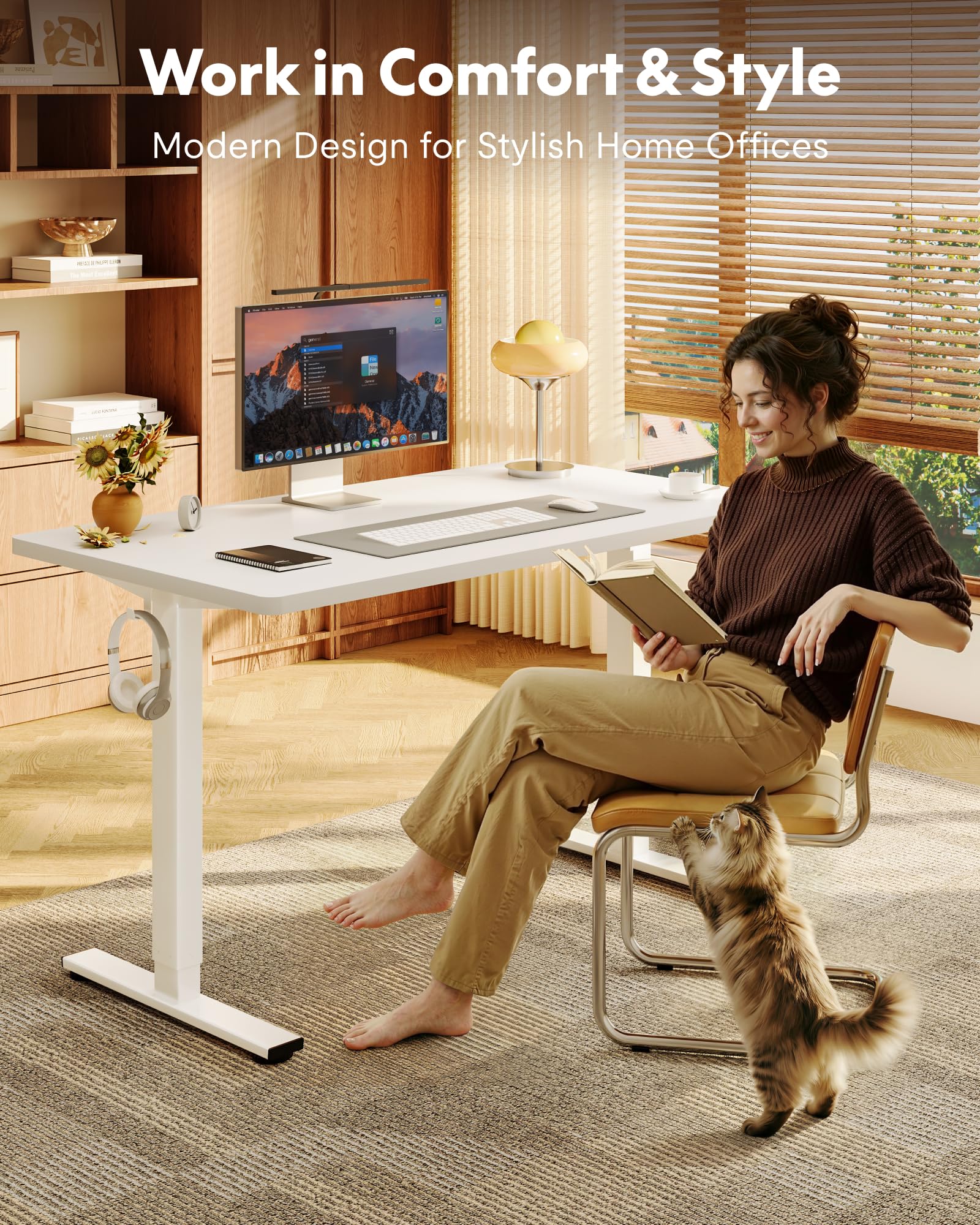 FLEXISPOT EN1 One-Piece Standing Desk, Electric Adjustable with 4 Memory Presets, 176 LBS Capacity, Stable & Quiet, Seamless Desktop for Home Office & Dual Monitors, 40"x24" Black