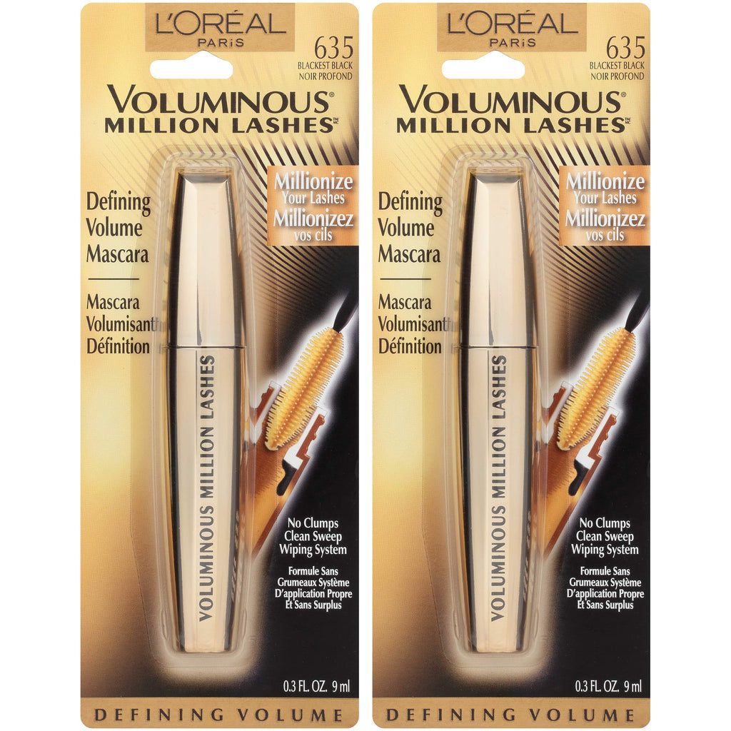L’Oreal Paris Voluminous Million Lashes Mascara, 635 Blackest Black (Pack of 2)