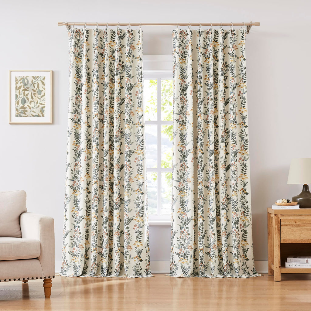 Kayne Studio Pinch Pleated Full Blackout Window Curtain Panels Botanical Floral Boho Leaf Print Country Farmhouse GreenYellow Room Darkening Thermal Insulated Window Treatment Bedroom,40"x84",2 Panels