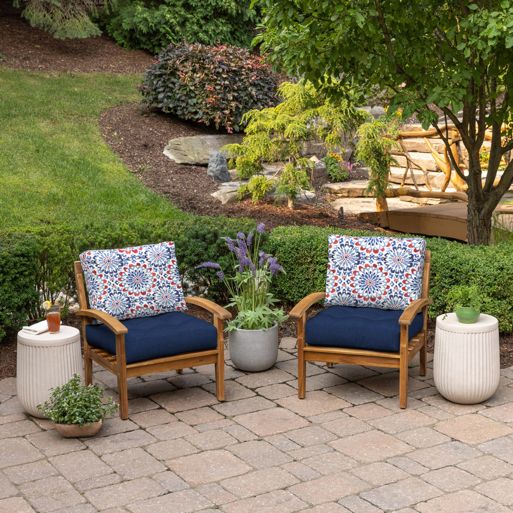 Arden Outdoor Plush Modern Tufted Blowfill Deep Seat Set, 24 x 24, Water Repellent, Fade Resistant, Deep Seat Bottom and Back Cushion for Chair and Sofa, Alana Tile