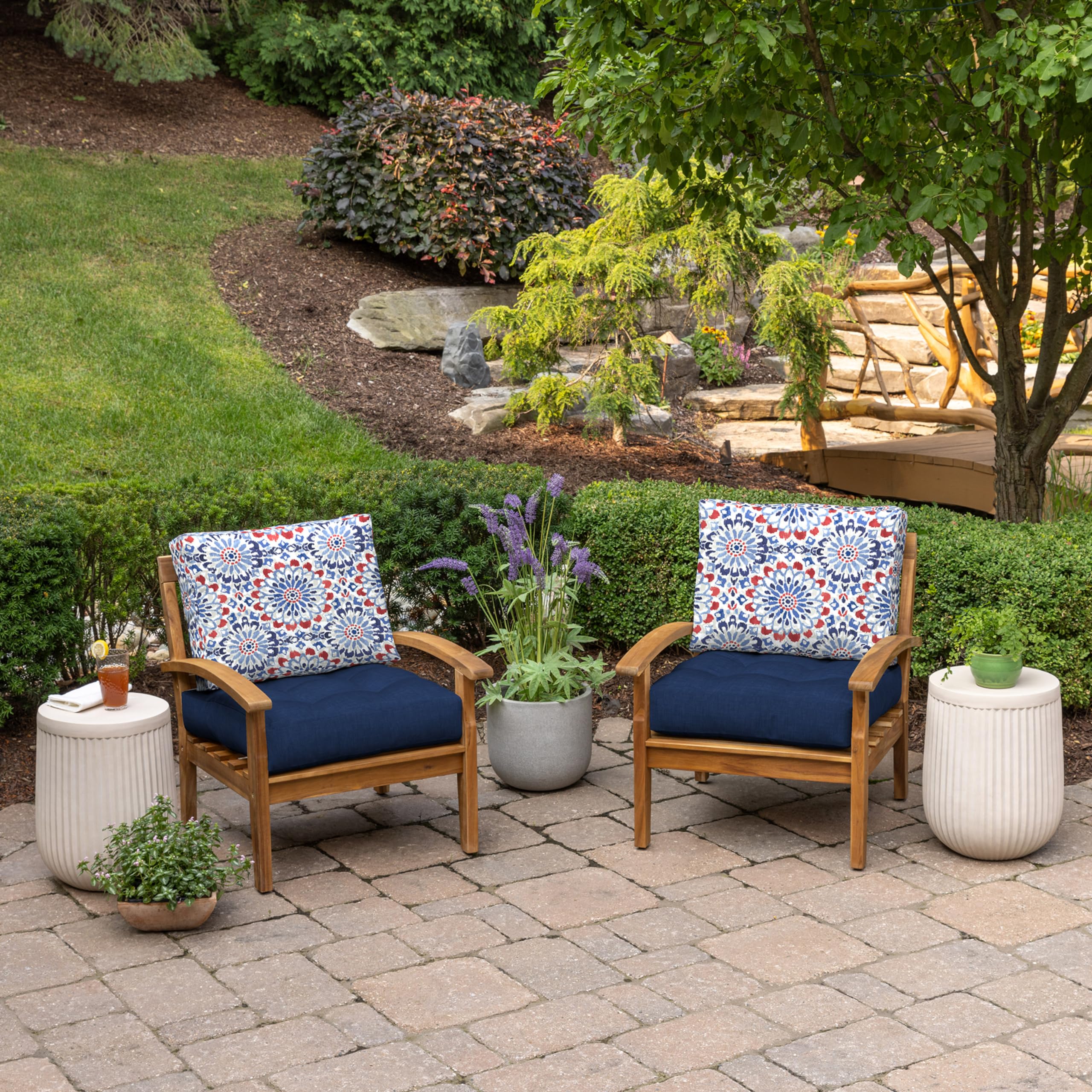 Arden Outdoor Plush Modern Tufted Blowfill Deep Seat Set, 24 x 24, Water Repellent, Fade Resistant, Deep Seat Bottom and Back Cushion for Chair and Sofa, Alana Tile