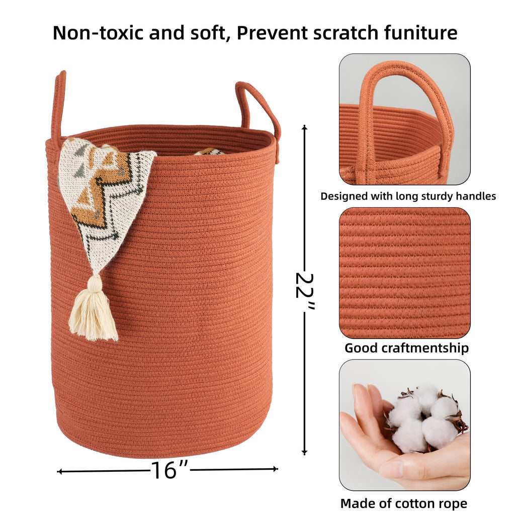 XUANGUO Black Cotton Rope Laundry Basket Hamper for Clothes Woven Storage Basket for Living Room Bedroom Boho Tall Rope Baskets for Blanket Toys Pillow Towels Baby Nursery Hamper Bin Large