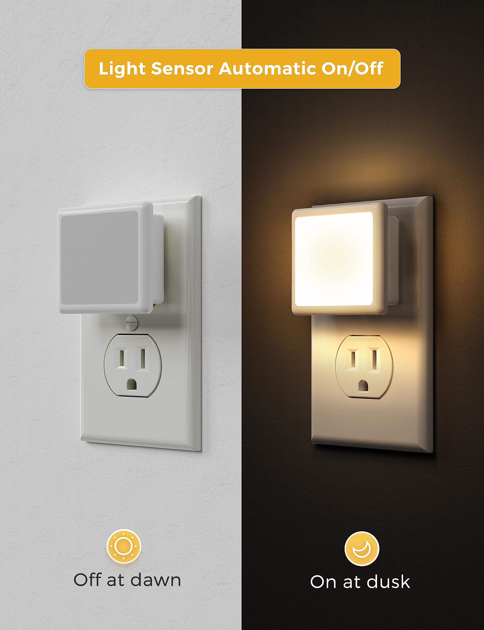 L LOHAS LED Night Light,Night Lights Plug into Wall, [6-Pack] Plug in Night Light, Dusk-to-Dawn Sensor, 3000K Soft White 0.3W Bright Nightlight Auto-On/Off for Adults Kids Bedroom Bathroom Hallway