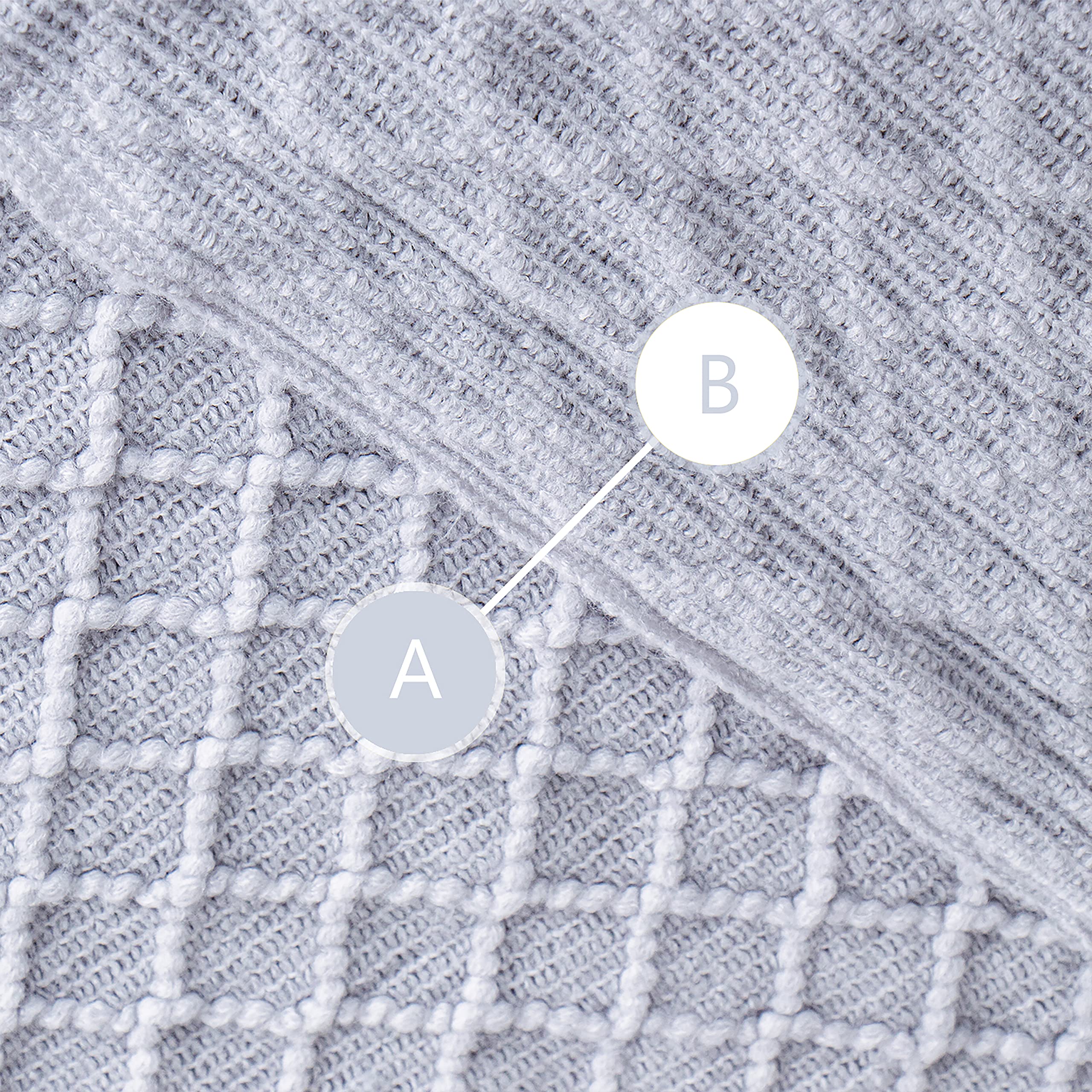 NTBAY Acrylic Knitted Throw Blanket, Lightweight and Soft Cozy Decorative Woven Blanket with Tassels for Travel, Couch, Bed, Sofa, 51x67 Inches, Grey Wave