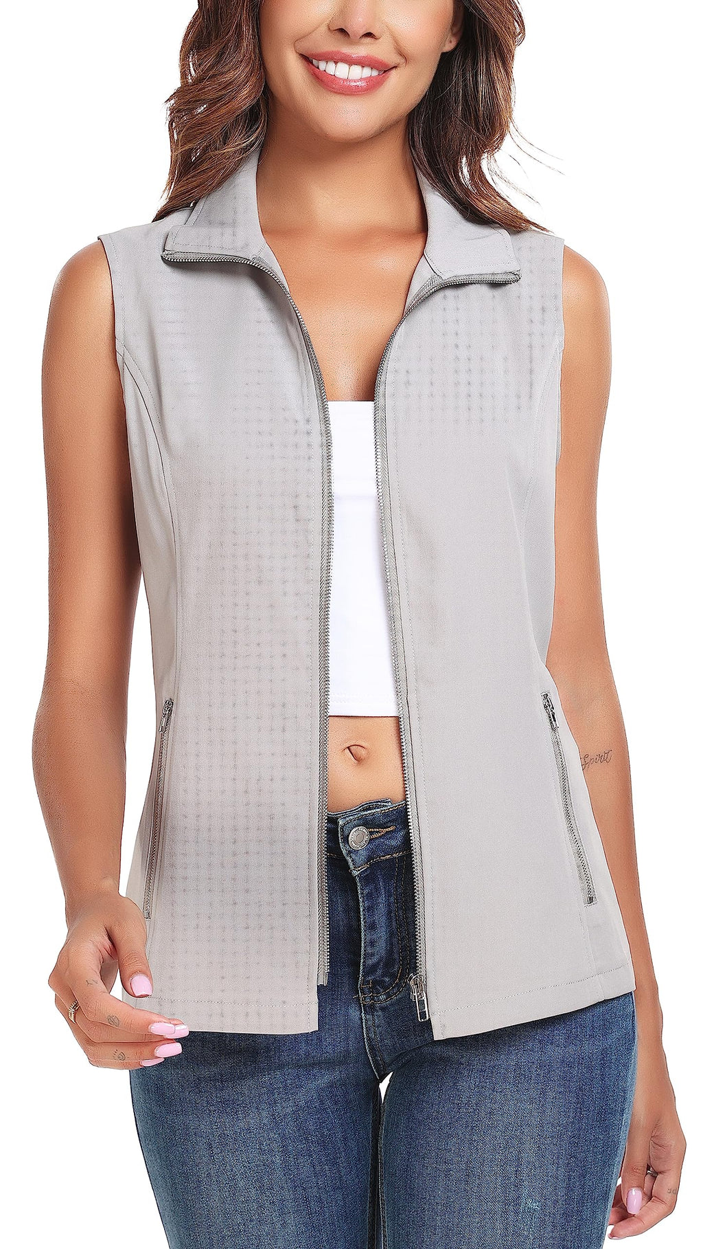 MISS MOLY Women's Lightweight Vest Casual Zip Up Utility Vest Hiking Golf Sleeveless Jackets with Pockets