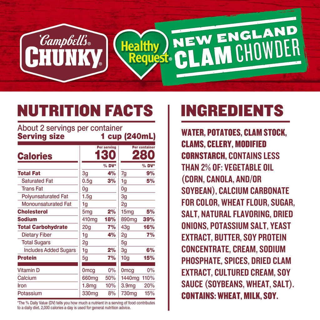 Campbell's Chunky Soup, Healthy Request New England Clam Chowder, 18.8 Ounce Can (Case Of 12)