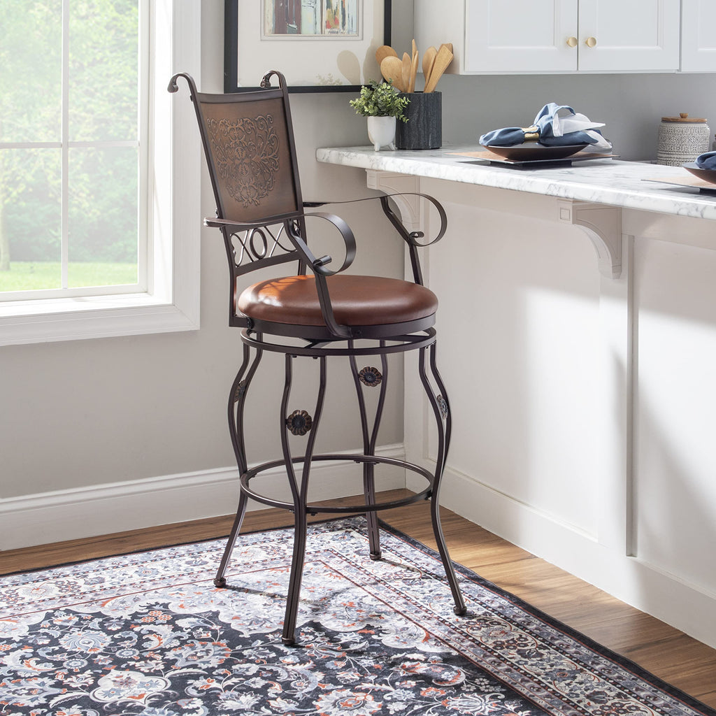 Powell Company Big & Tall Copper Stamped Back Arms by Powell Big and Tall Counter Stool, 24" Seat Height, brown