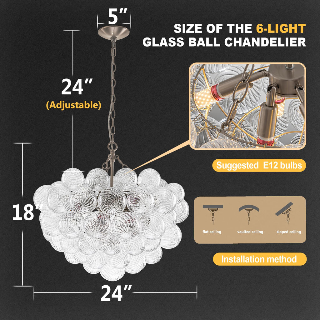 Longree Bubble Glass Ball Chandelier White 20" Dia Pendant Light | Swirled Glass Globe, for Dining Room Kitchen Bathroom Entry Bedroom