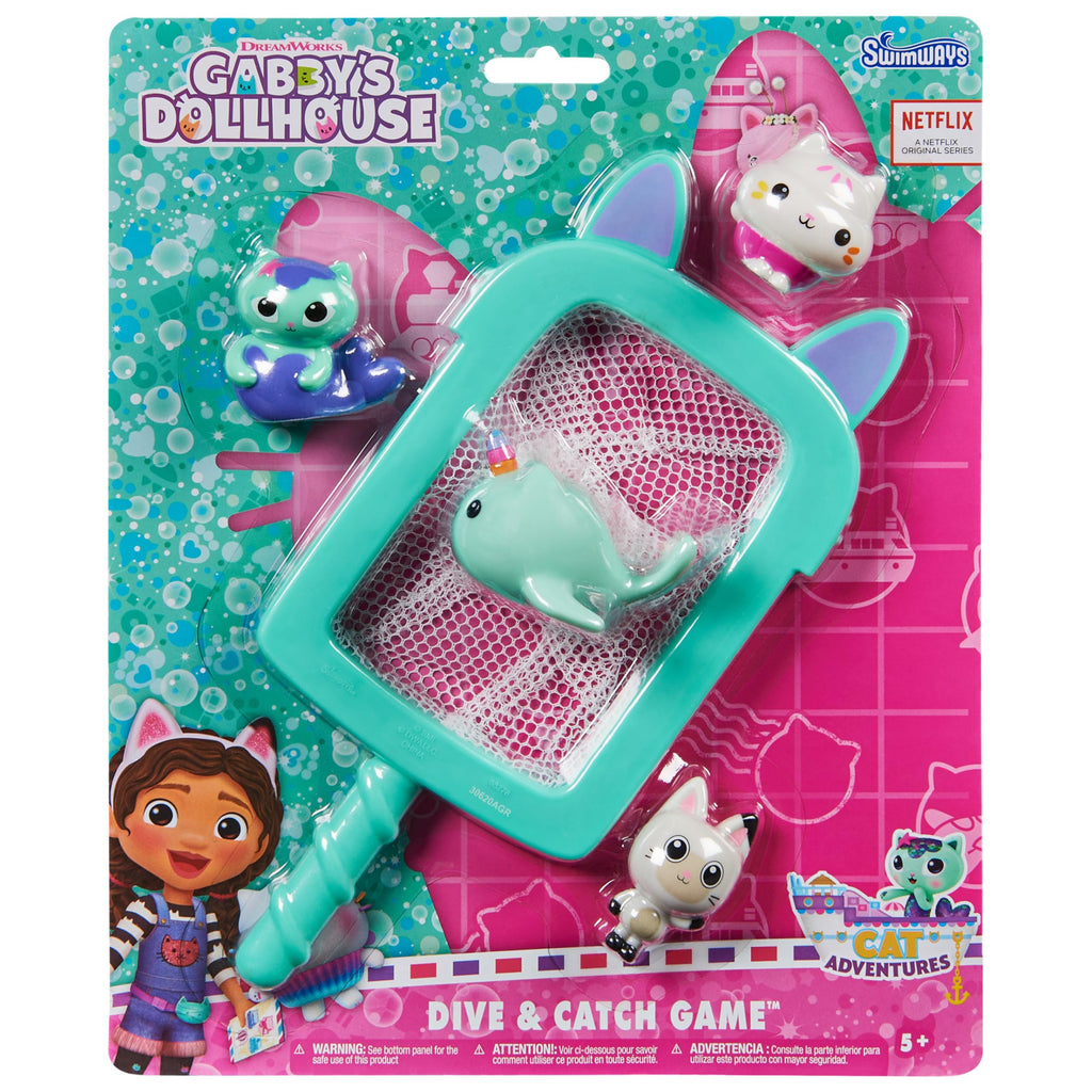 Swimways Gabby's Dollhouse Dive n Catch Game, Swimming Pool Accessories & Kids Pool Toys, Pool Party Supplies & Water Toys for Kids Aged 5 & Up
