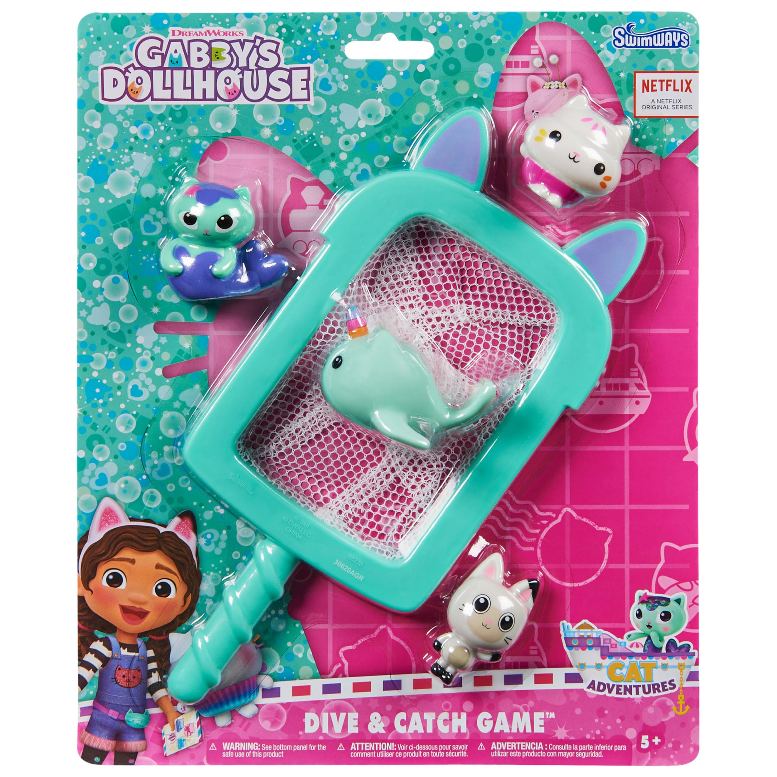 Swimways Gabby's Dollhouse Dive n Catch Game, Swimming Pool Accessories & Kids Pool Toys, Pool Party Supplies & Water Toys for Kids Aged 5 & Up
