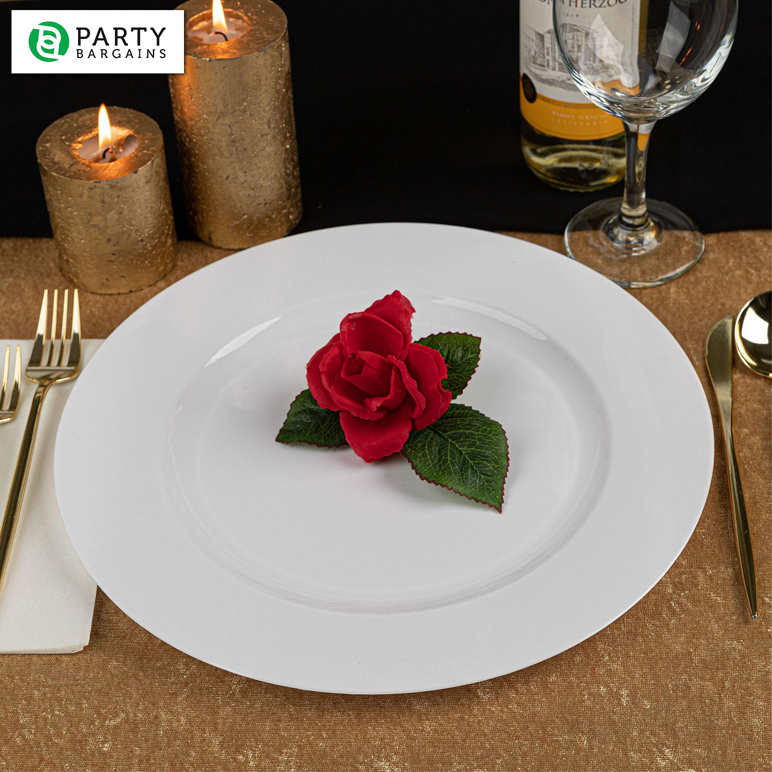 PARTY BARGAINS 13-Inch Charger Plates - 96 Pack, Clear Gold Rim, Heavy-Duty Disposable Chargers for Elegant Dining - Ideal for Weddings and Formal Events