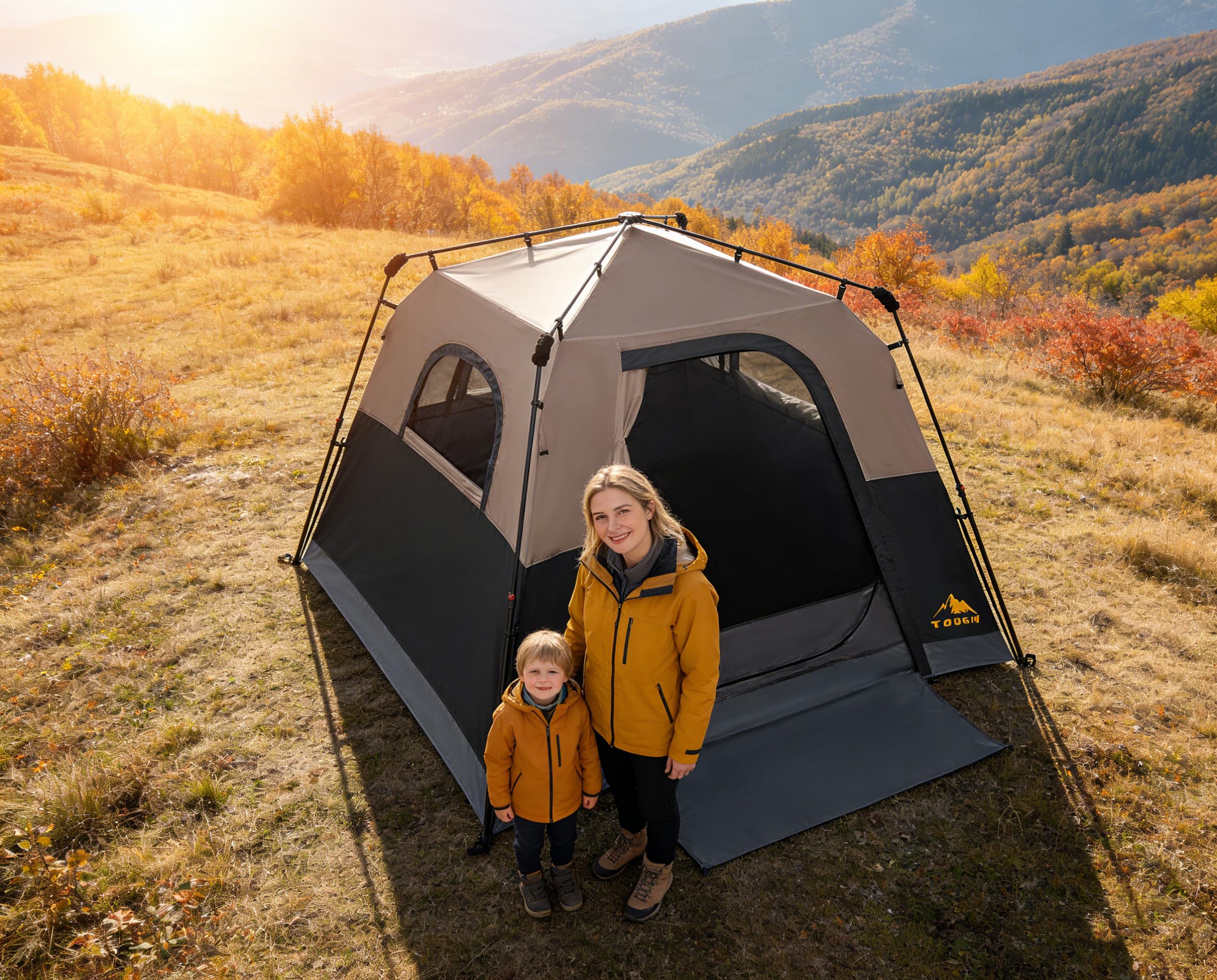 3/4 Person Camping Tent with 1 Door, 4 Windows, and Upgraded Ventilation– Instant Setup, Waterproof, 8'x 8'x 67''Oxford Fabric Floor Pop Up in 60 Seconds Includes Rainfly and Backpack