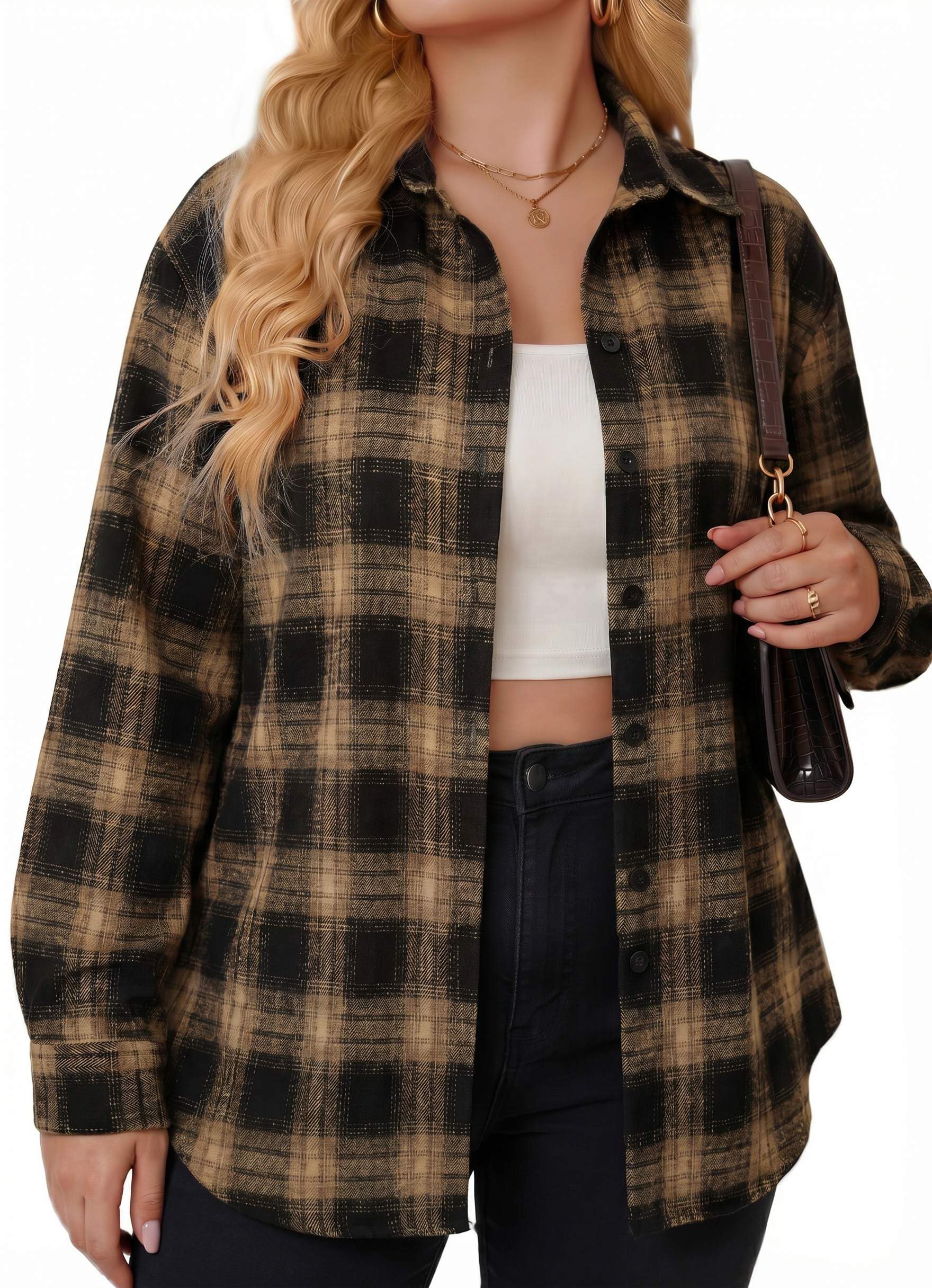 Zeagoo Womens Plus Size Flannel Shirts Plaid Shirts Long Sleeves Casual Button Down Collared Shacket Tops