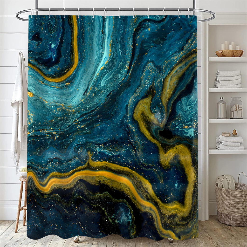 Nkzply 4 Pcs Black Marble Shower Curtain Sets with Rugs Gold Bathroom Sets with Shower Curtain and Rugs Modern Abstract Bathroom Decor Accessories Shower Curtains for Bathroom Toilet Lid Cover