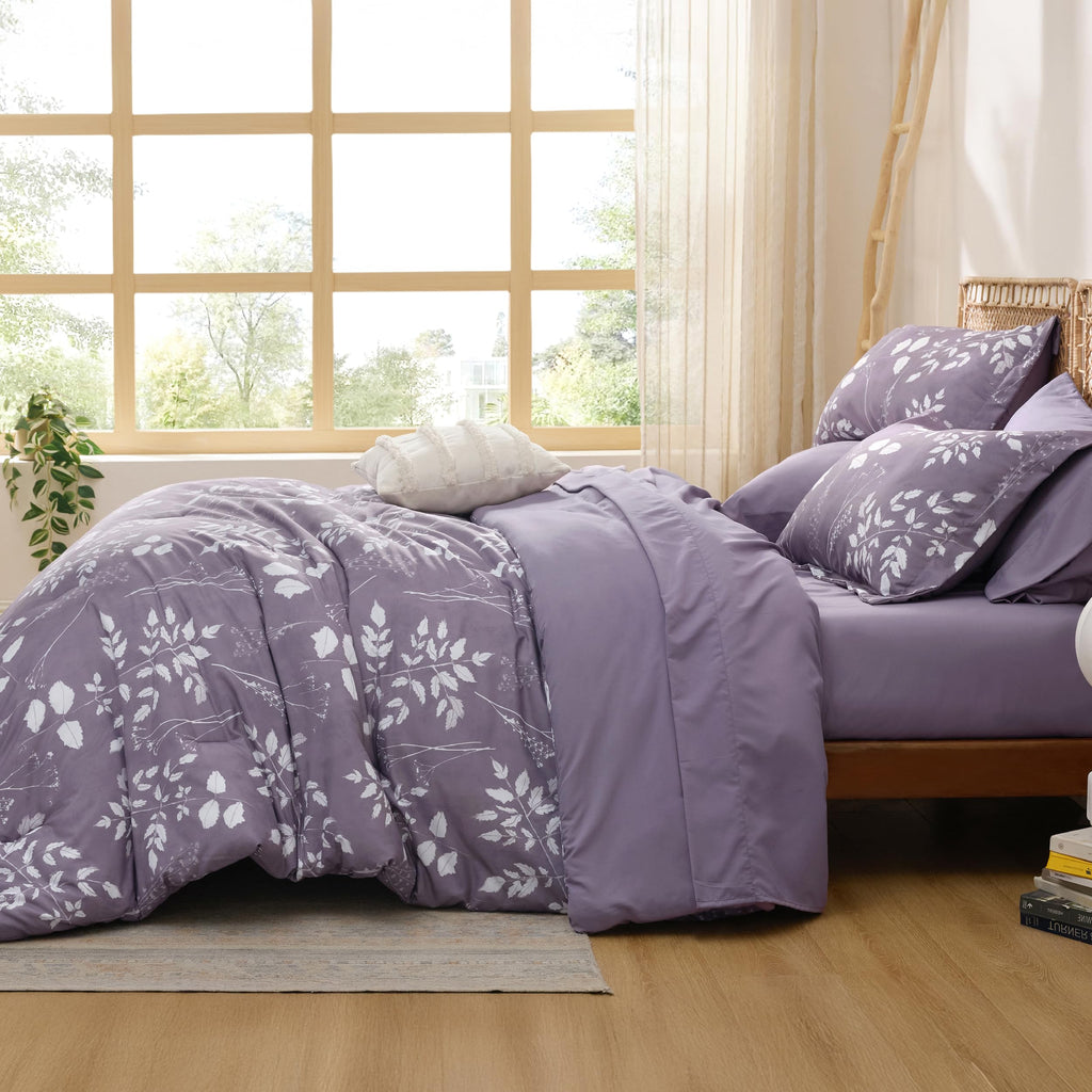 Bedsure Twin Comforter Set - 5 Pieces Floral Sage Green Soft Bedding Sets, Twin Bed in a Bag with Botanical Flowers Comforter, Sheets, Pillowcase & Sham