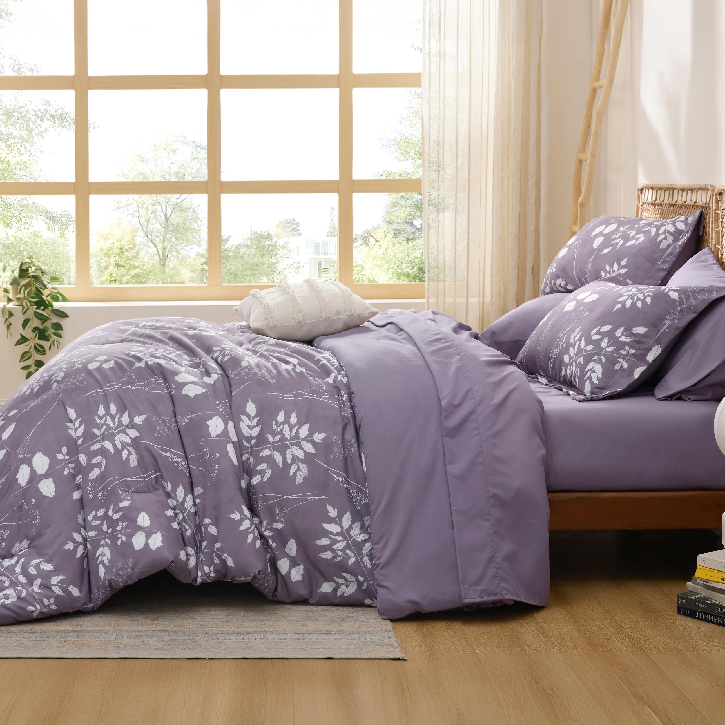 Bedsure Twin Comforter Set - 5 Pieces Floral Sage Green Soft Bedding Sets, Twin Bed in a Bag with Botanical Flowers Comforter, Sheets, Pillowcase & Sham