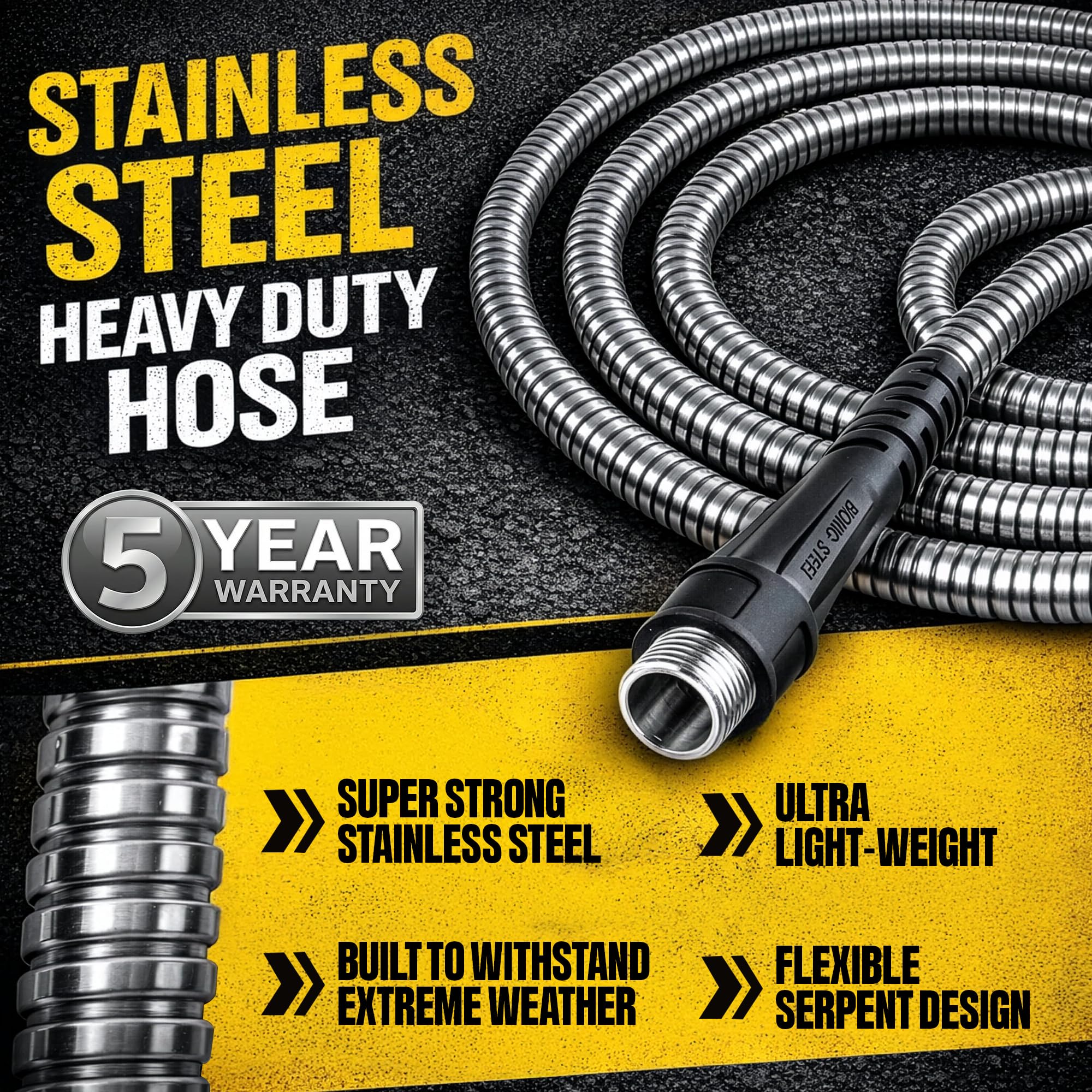 BIONIC STEEL 3Ft Short Garden Hose, 3 Ft x 5/8 In. Connector Hose for Reel, Leak Proof Connection, Heavy Duty, Non Kinking, Flexible, Hose Extension