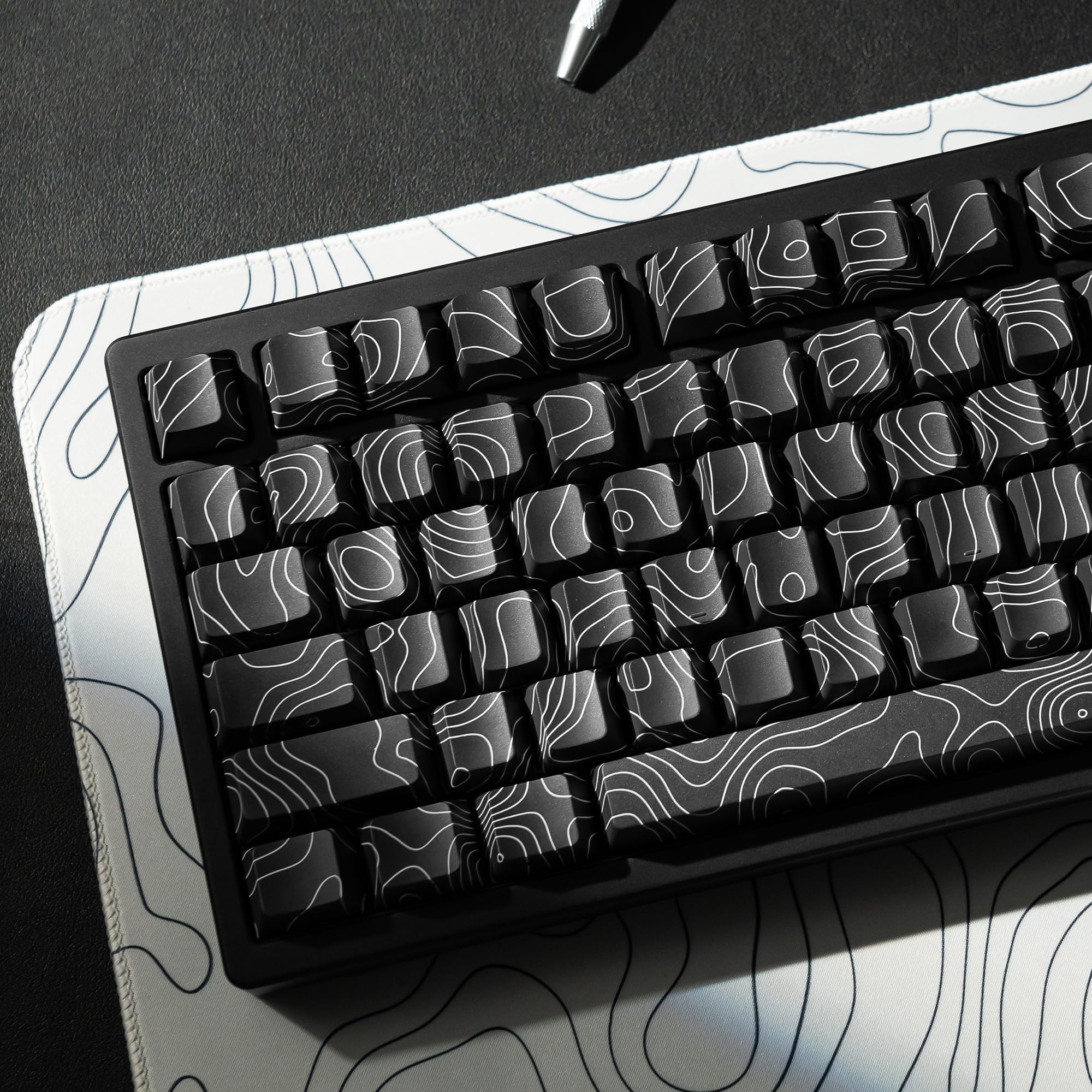 dagaladoo Black Topographic keycaps Double Shot PBT keycaps Shine Through Keyboard Keys Side Printed Key caps Cherry Profile Custom keycap Set for100%, 75%, 65%, 60% US Layout Mechanical Keyboard