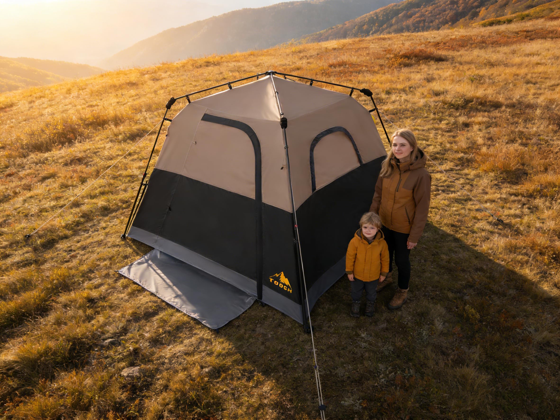 3/4 Person Camping Tent with 1 Door, 4 Windows, and Upgraded Ventilation– Instant Setup, Waterproof, 8'x 8'x 67''Oxford Fabric Floor Pop Up in 60 Seconds Includes Rainfly and Backpack