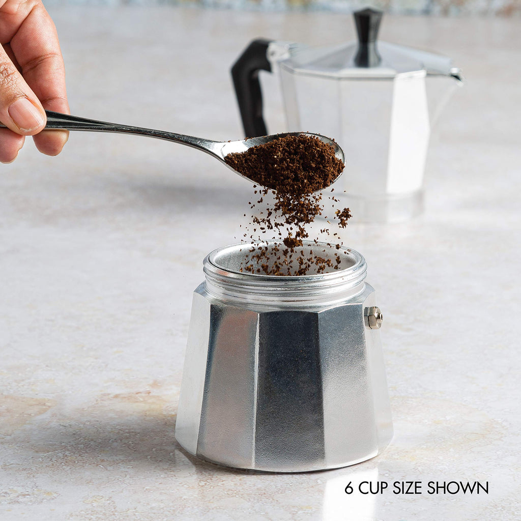 Primula Classic Moka Pot Stovetop Espresso and Coffee Maker, Italian and Cuban Cafetera for Rich Espresso Brewing, Durable Aluminum Greca Coffee Maker with Easy Grip Handle, 6-Cup, Black