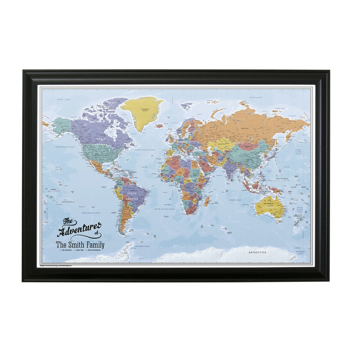 Personalized Canvas Rolled Poster World Map Wall Art with Pins – Large 24" x 36" Blue Oceans Map of the World – Push Pin Travel Decor for Home or Office