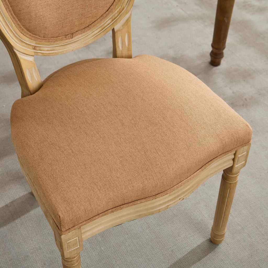 SoarFlash Linen French Dining Chairs Set of 2, Vantage Dining Chair with Round Back, Wood Leg Farmhouse Country Dining Chair for Living Room,Kitchen,Bedroom,Beige