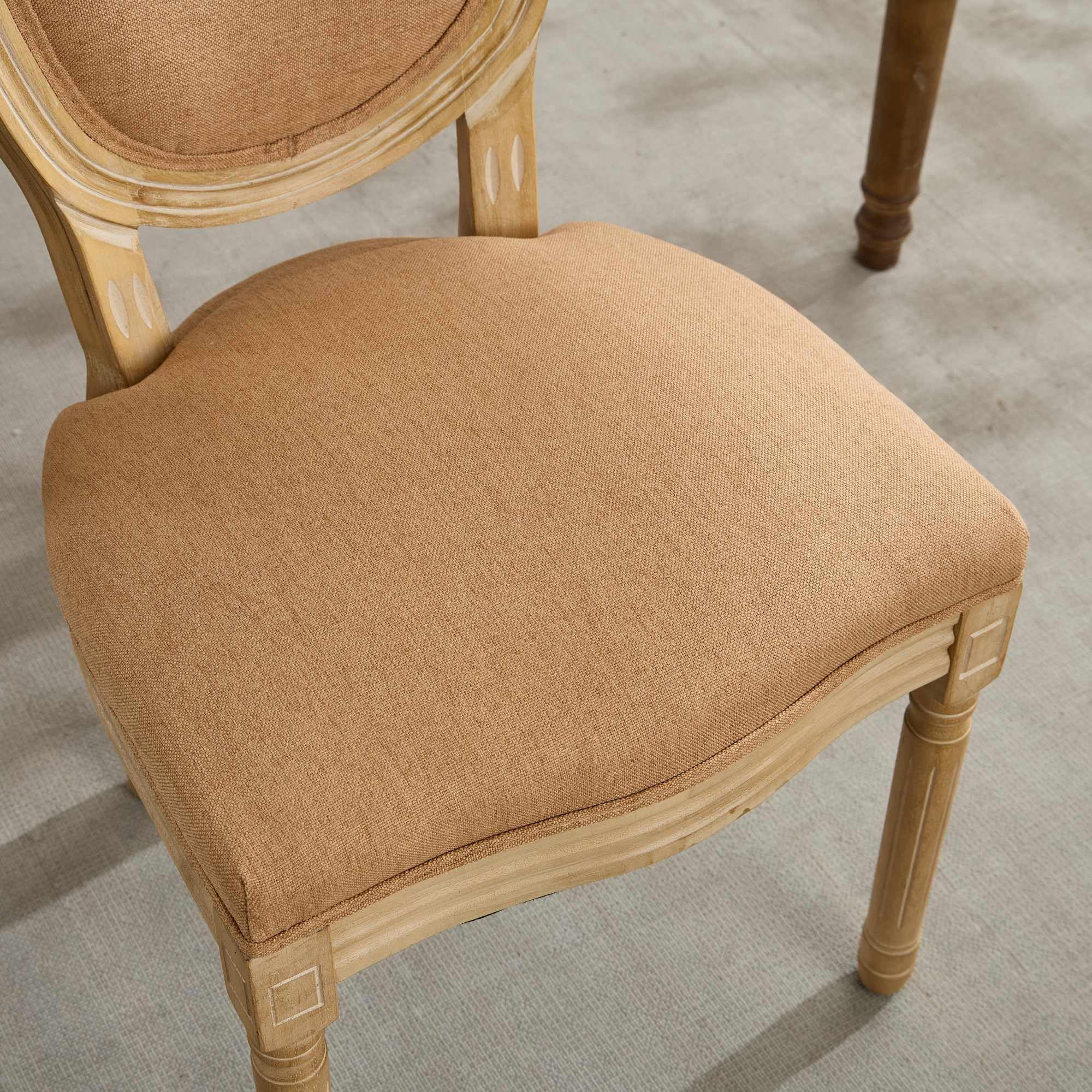 SoarFlash Linen French Dining Chairs Set of 2, Vantage Dining Chair with Round Back, Wood Leg Farmhouse Country Dining Chair for Living Room,Kitchen,Bedroom,Beige