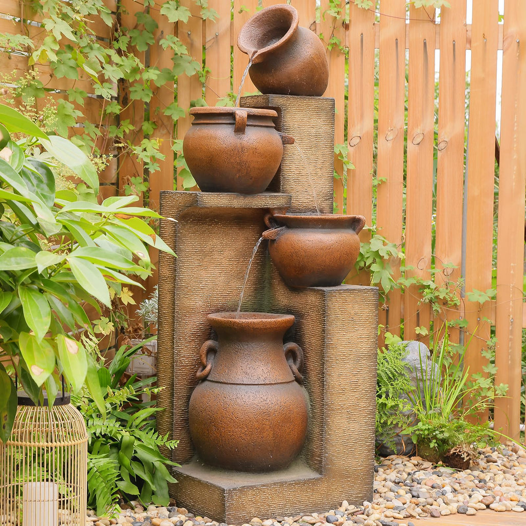 Bumilgar 2-Tier Bowl Water Fountain with LED Lights, 27.95" Tall Freestanding Outdoor & Indoor Garden Waterfall Fountain for Yard, Patio, Backyard, Floor Standing Home Decor