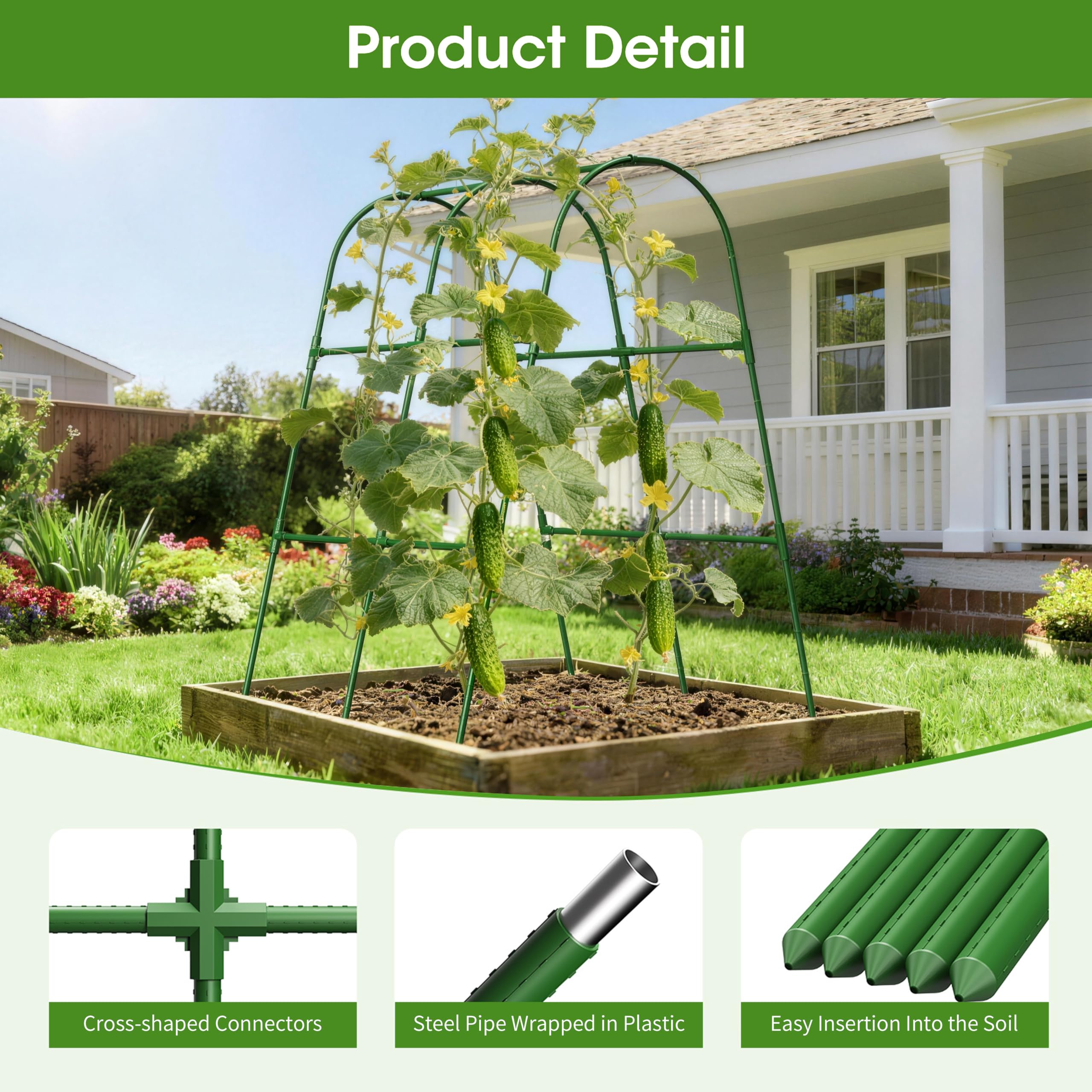 Cucumber Trellis for Raised Bed,U-Shape Garden Trellis for Climbing Plants Outdoor, Metal Arch Vegetables Trellis, Plant Support for Vine (Green, 31.5" Lx21.6 Wx47.2 H-Small)