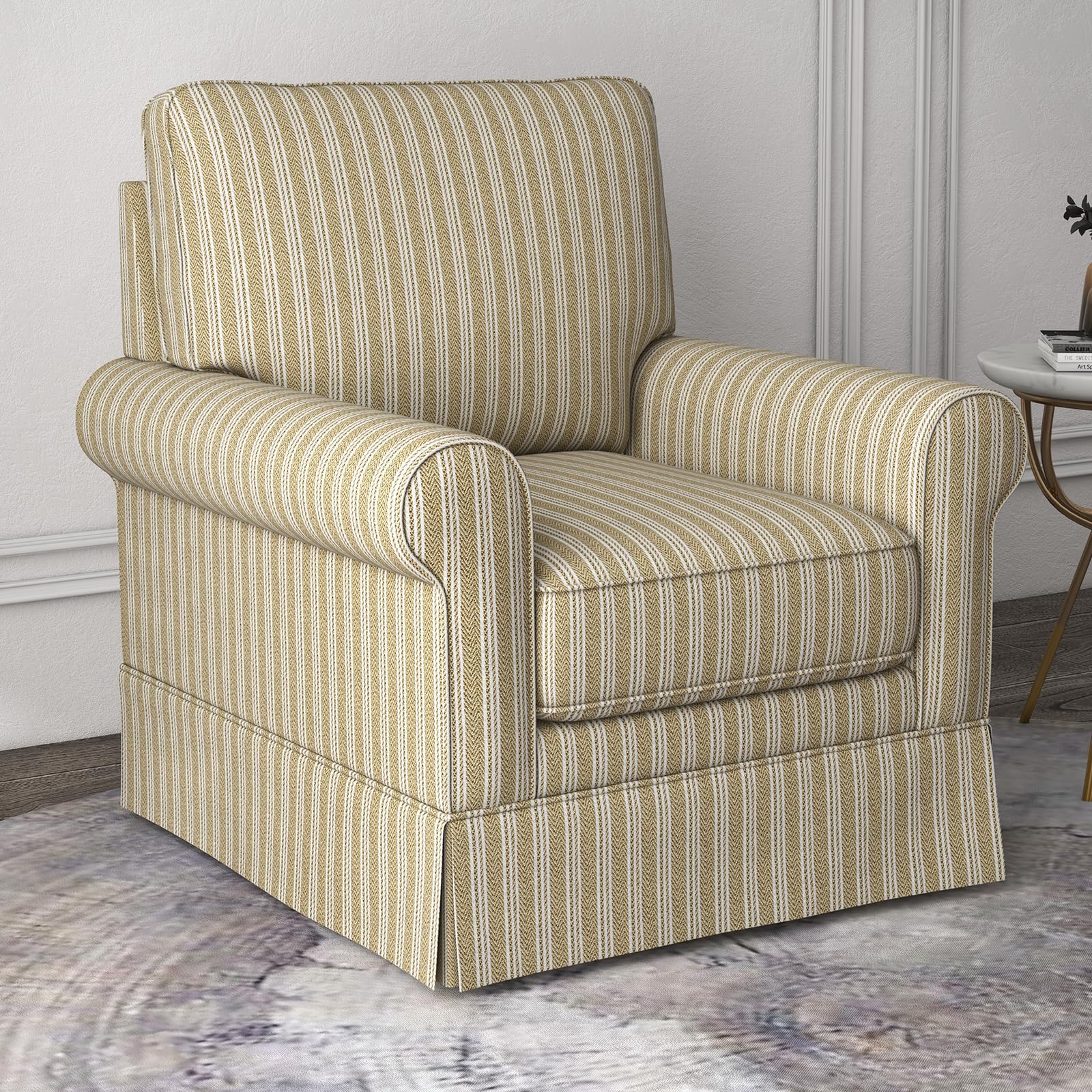 INZOY Swivel Accent Chair Linen Mid Century Modern Chair, Comfy Swivel Barrel Reading Chair, Upholstered Square Chair for Living Room Bedroom Small Spaces, Fully Assembled, Beige