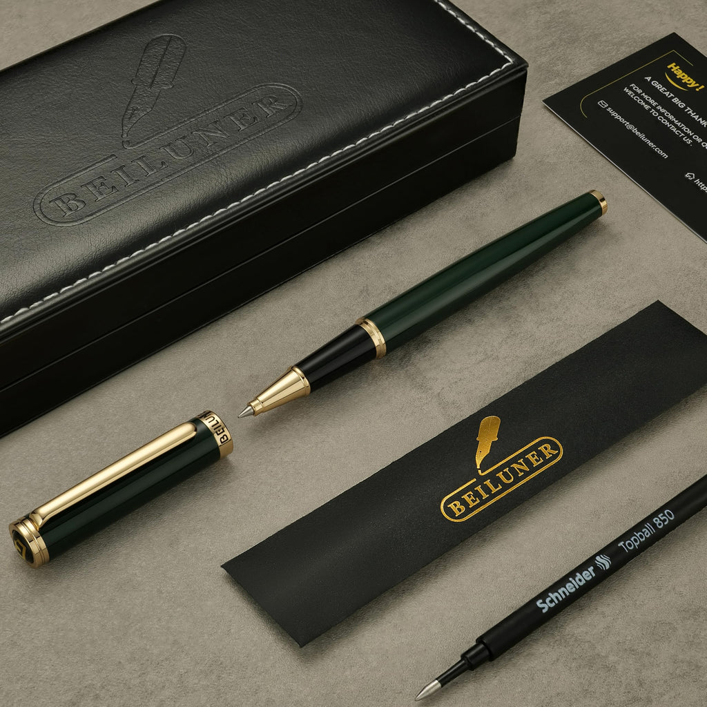 BEILUNER Luxury Rollerball Pen,24K Gold Trim,Noble and Elegant Designs,Schneider Ink Refill, Best Roller Ball Pen Gift Set for Men & Women, Professional, Executive Office, Nice Pens