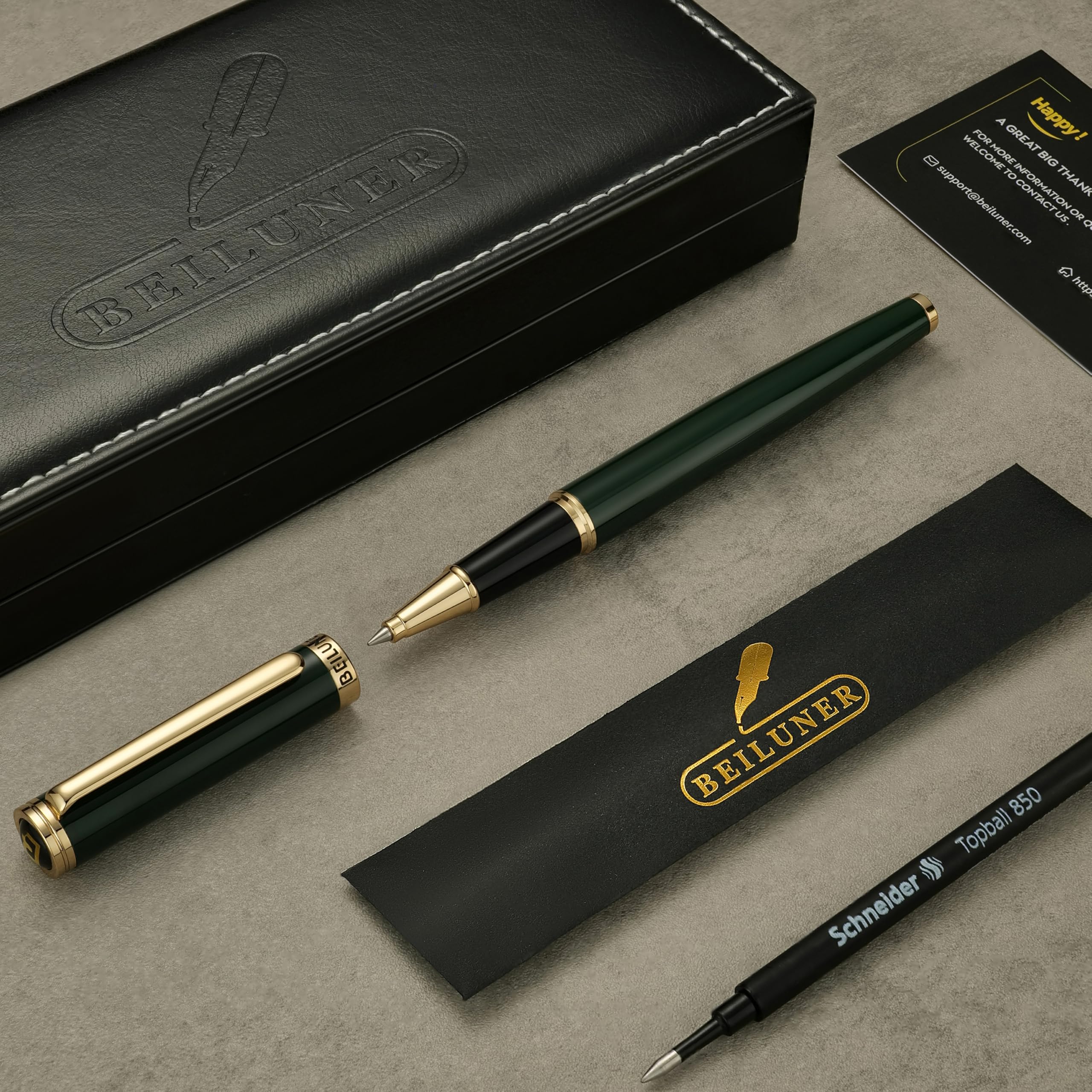 BEILUNER Luxury Rollerball Pen,24K Gold Trim,Noble and Elegant Designs,Schneider Ink Refill, Best Roller Ball Pen Gift Set for Men & Women, Professional, Executive Office, Nice Pens