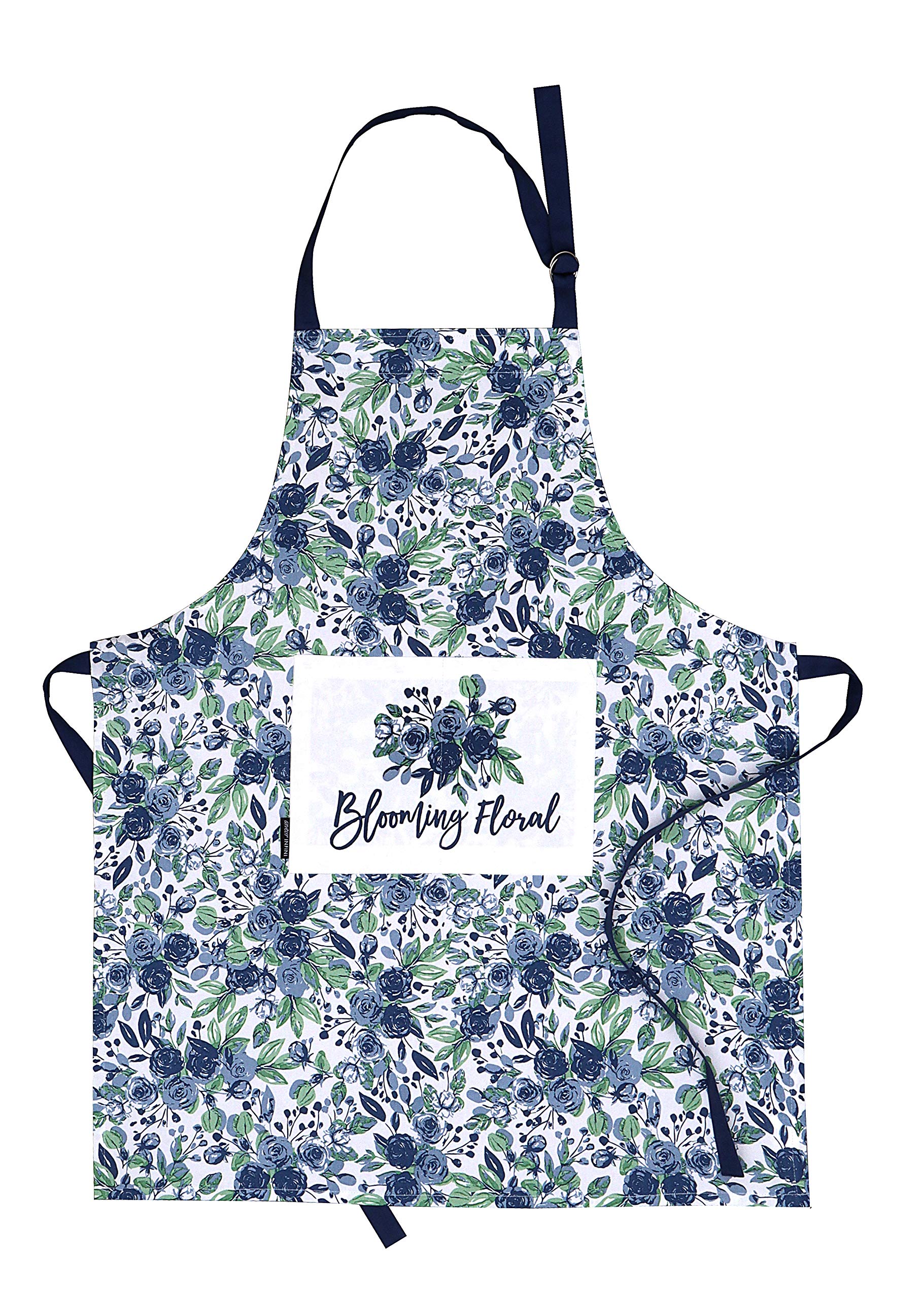 AMOUR INFINI Cotton Aprons for Women with Pocket, Adjustable Strap & Waist Ties - Washable Aprons for Baking, Cooking, Gardening (27.5 x 33 Inches - Blooming Floral)