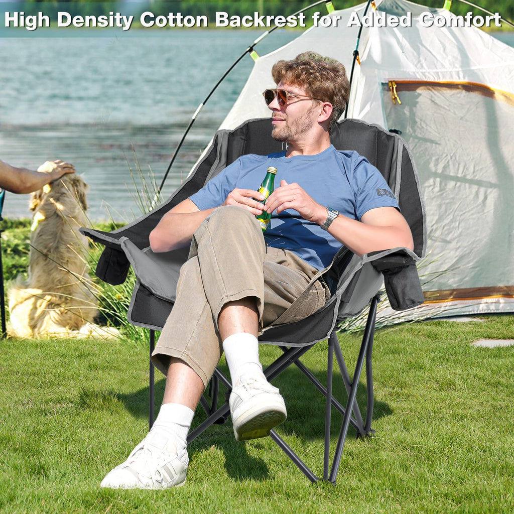 Double Camping Chair Heavy Duty Oversized Padded Loveseat for Adults 2 Person Outdoor Portable Camping Chairs for Lawn, Backyard, Fishing, Trip, Support 600lbs, Grey