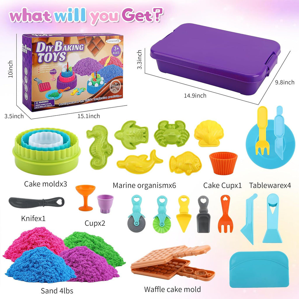 YIDESTARS Sensory Play Kit: Sand Art & Ice Cream Toy - 4lbs Colorful Sand,Molds,Tools,Sandbox w/Lid - Fun Gift for Kids(3-8)