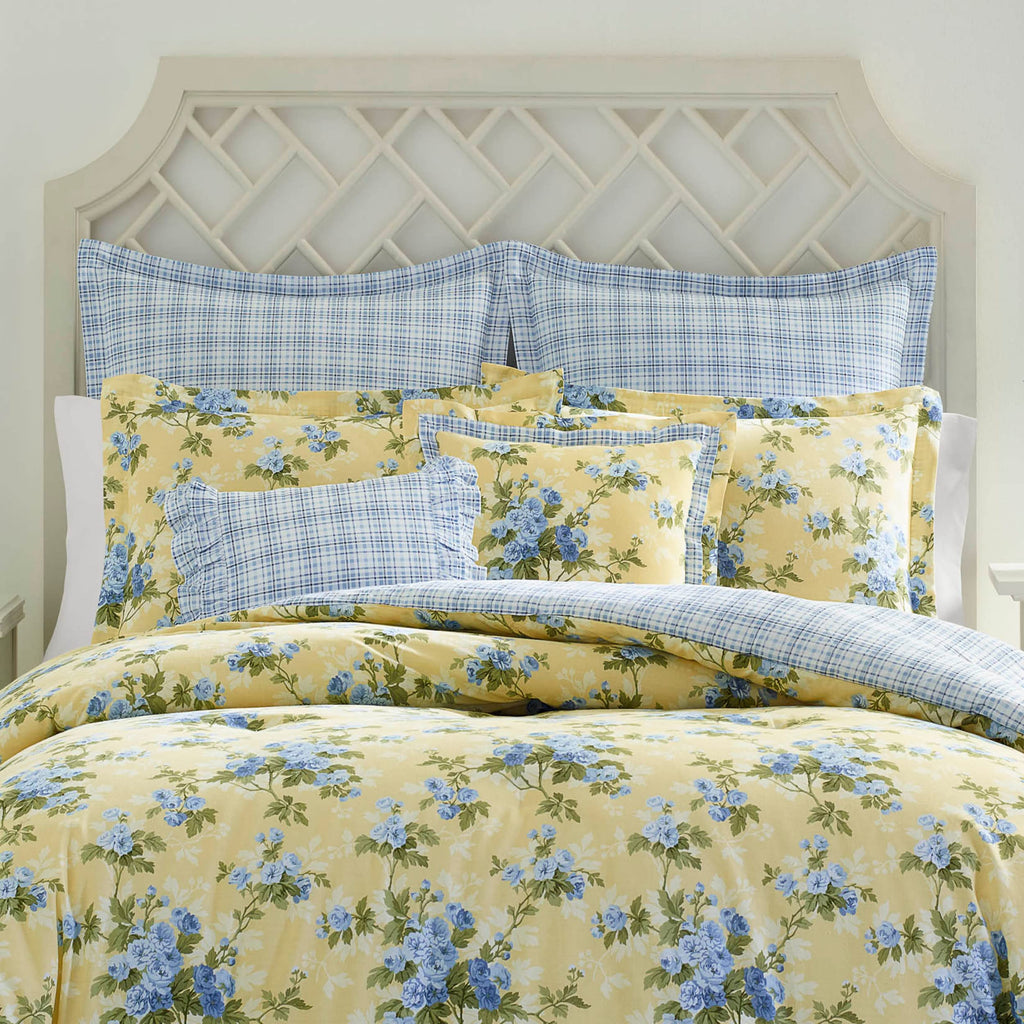 Laura Ashley - Duvet Set, Super Soft & Cozy Bedding, Includes Matching Shams & Bonus Throw Pillow Covers, Coquette Room Decor (Hope Patchwork Blue, Twin)