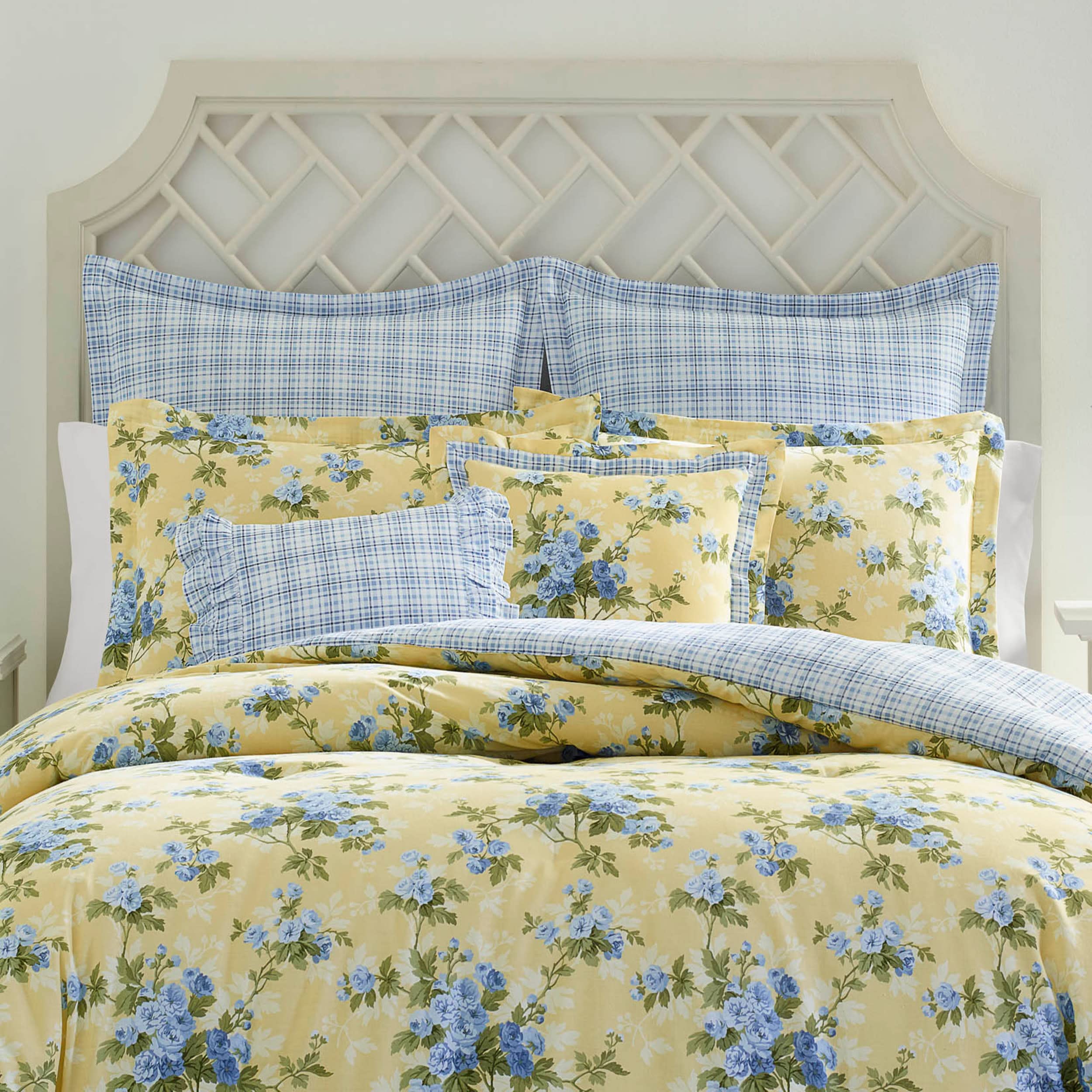 Laura Ashley - Duvet Set, Super Soft & Cozy Bedding, Includes Matching Shams & Bonus Throw Pillow Covers, Coquette Room Decor (Hope Patchwork Blue, Twin)