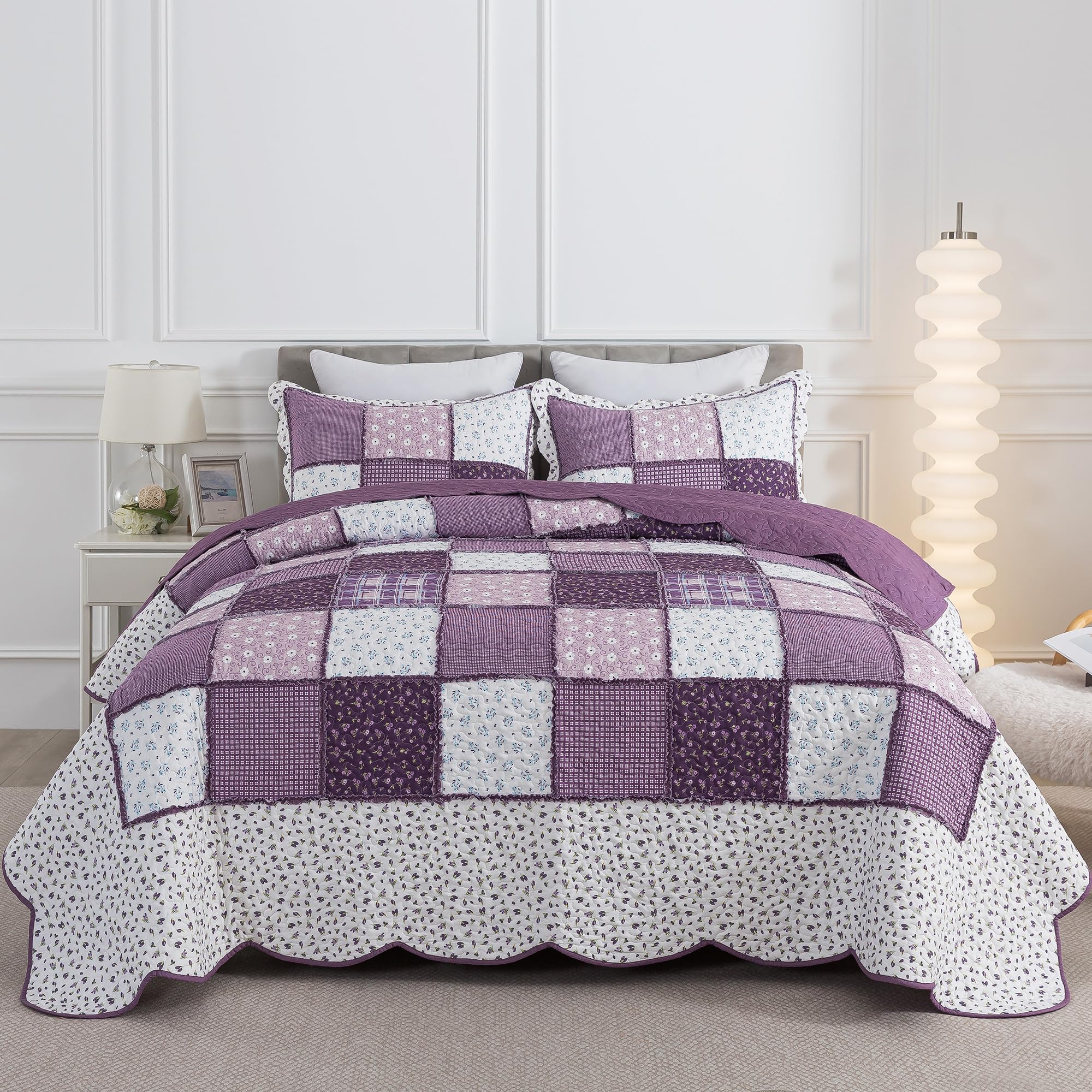 HoneiLife Quilt Sets Twin Size - 2 Piece Microfiber Quilts Reversible Bedspreads Patchwork Coverlets Floral Bedding Set All Season Quilts with Blue and White Porcelain Pattern