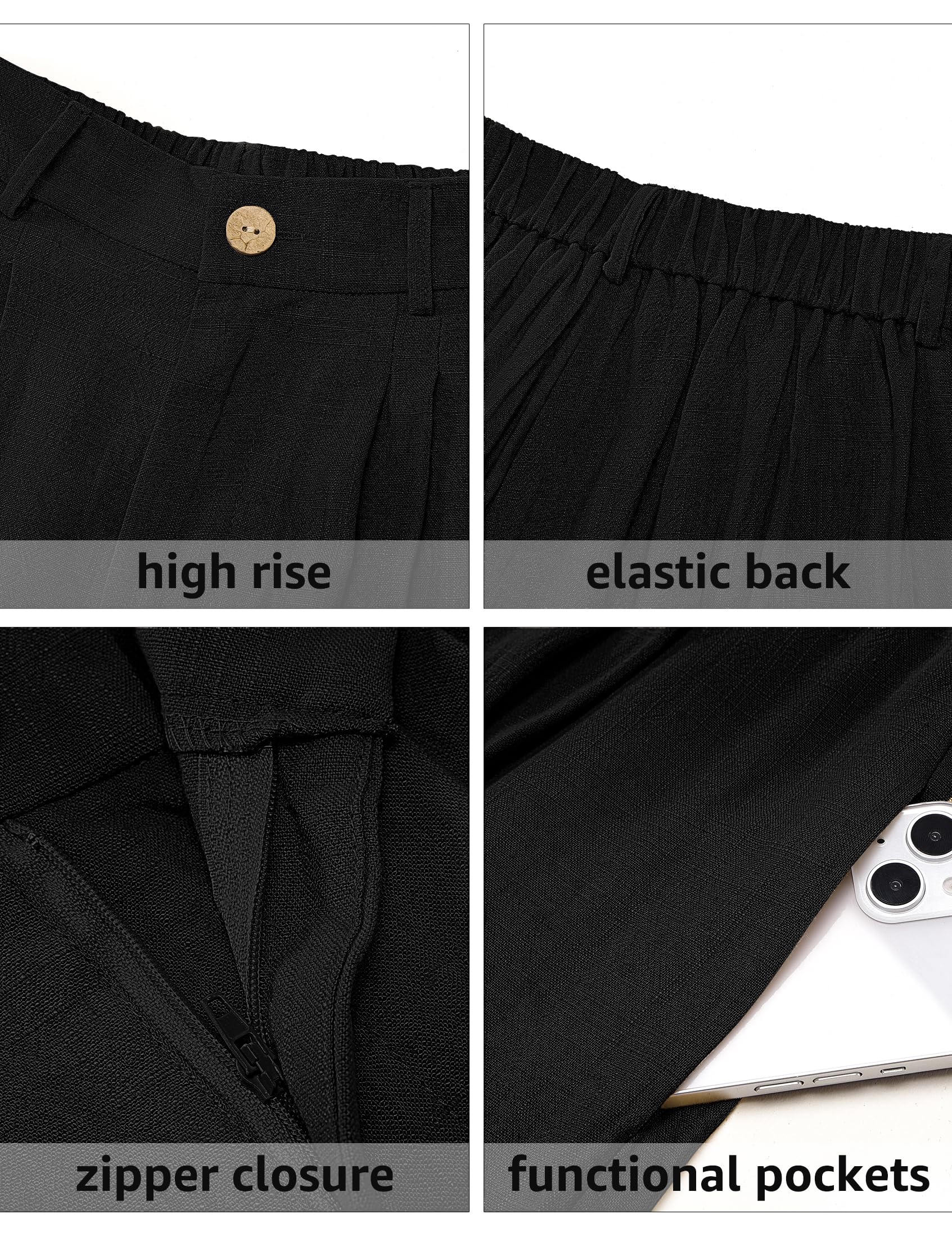 luvamia Bermuda Shorts for Women High Waisted Linen Dressy Casual Pleated Wide Leg Summer Shorts with Elastic Waist