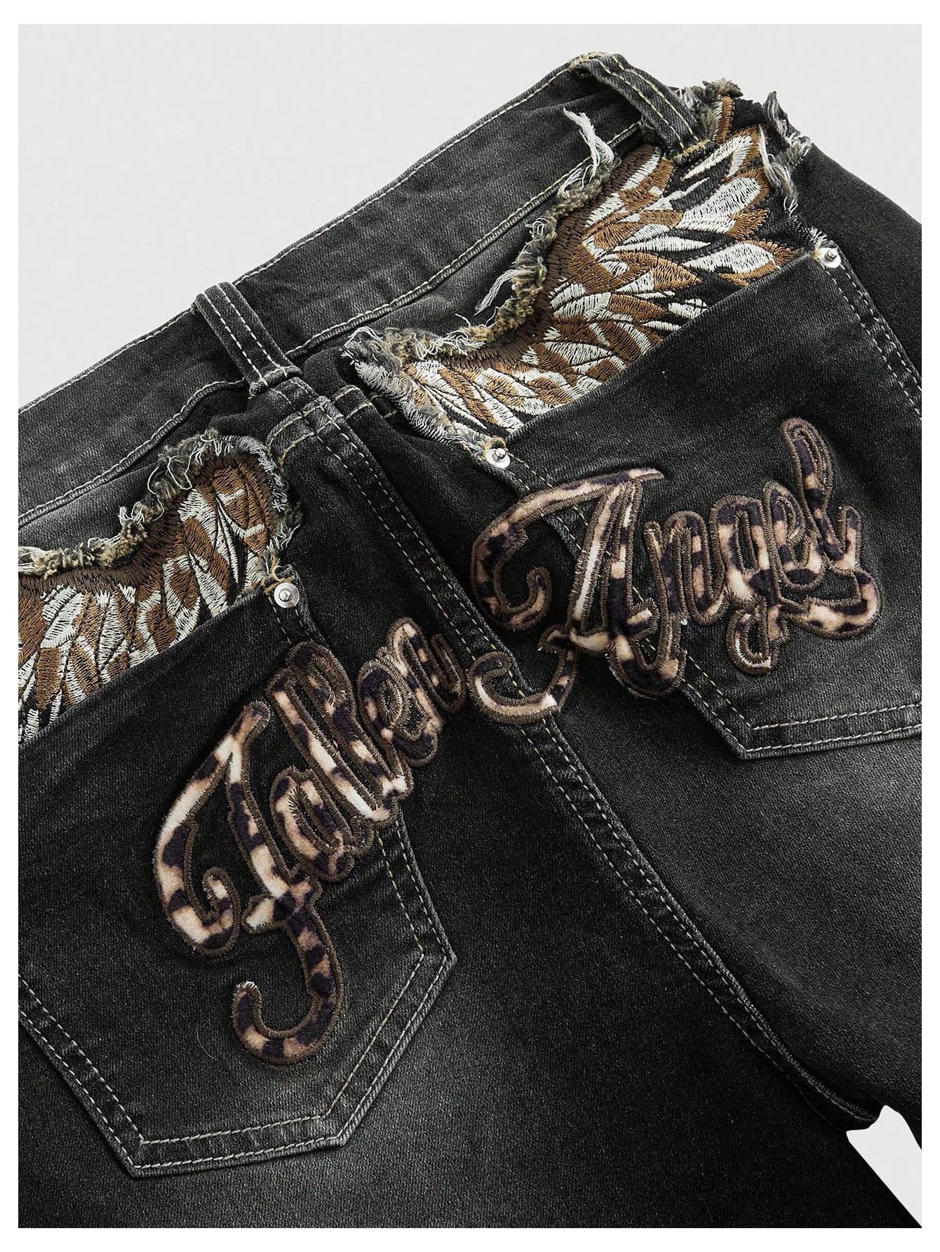 MakeMeChic Women's Bell Bottom Jeans Stretchy Flared Jeans Embroidered Y2K High Waist Denim Pants