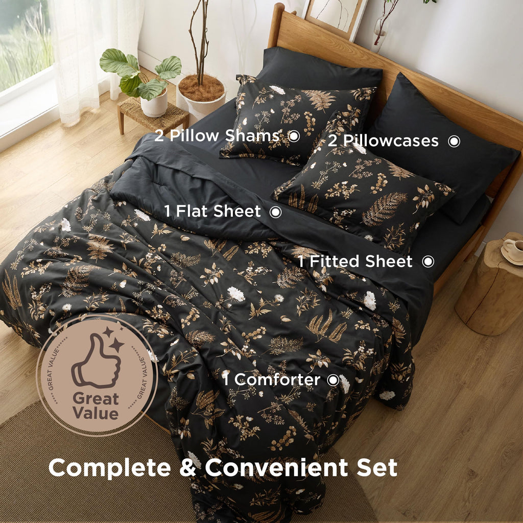 Bedsure Twin Comforter Set - 5 Pieces Floral Sage Green Soft Bedding Sets, Twin Bed in a Bag with Botanical Flowers Comforter, Sheets, Pillowcase & Sham
