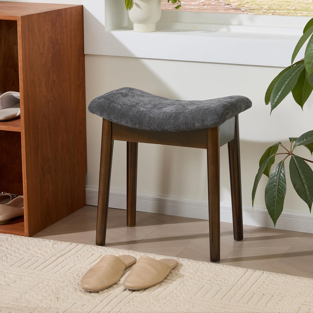 Royal Windsor Vanity Stool with Saddle Cushion, 18 Inch Makeup Vanity Chair for Living Room, Modern Foot Stool Ottoman Piano Bench,Small Upholstered Bench for Bedroom, Beige