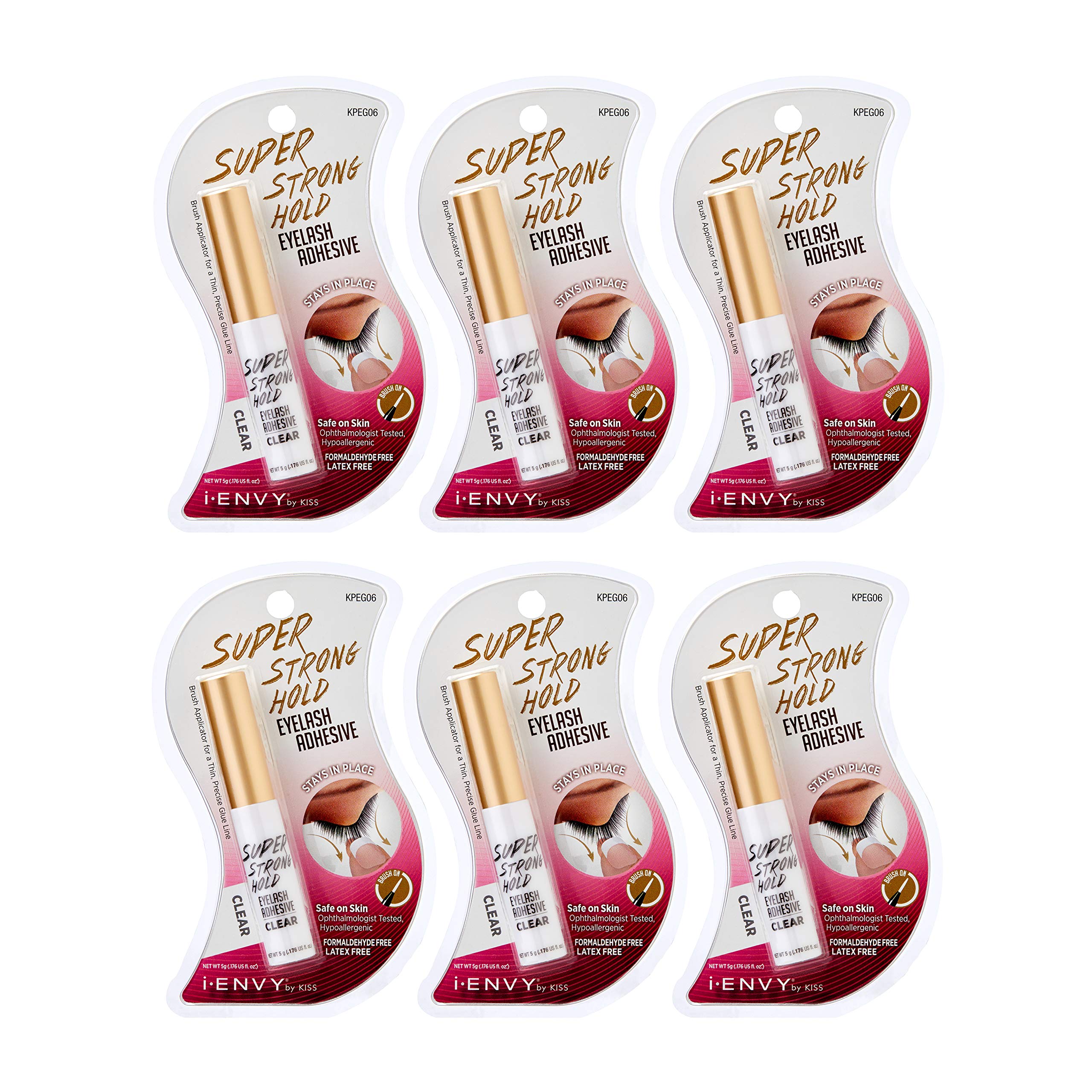 i-ENVY By KISS Super Strong Hold Eyelash Adhesive Waterproof, Long-Lasting Strip Lash Glue, Natural-Looking Allergy & Latex Free with Brush Applicator (Black, 3 Pack)