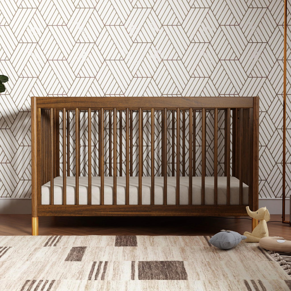 Babyletto Gelato 4-in-1 Convertible Crib with Toddler Bed Conversion in Natural Walnut and Brushed Gold Feet, Greenguard Gold Certified