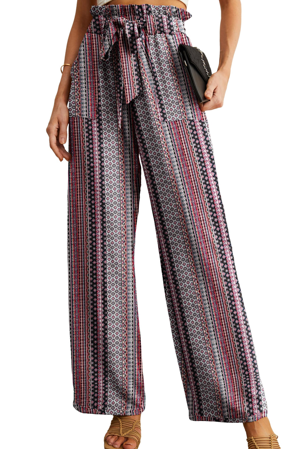 IWOLLENCE Women High Waist Palazzo Pants, Adjustable Knot Ankle Wide Leg Trousers Pockets Beach Vacation Lounge Office