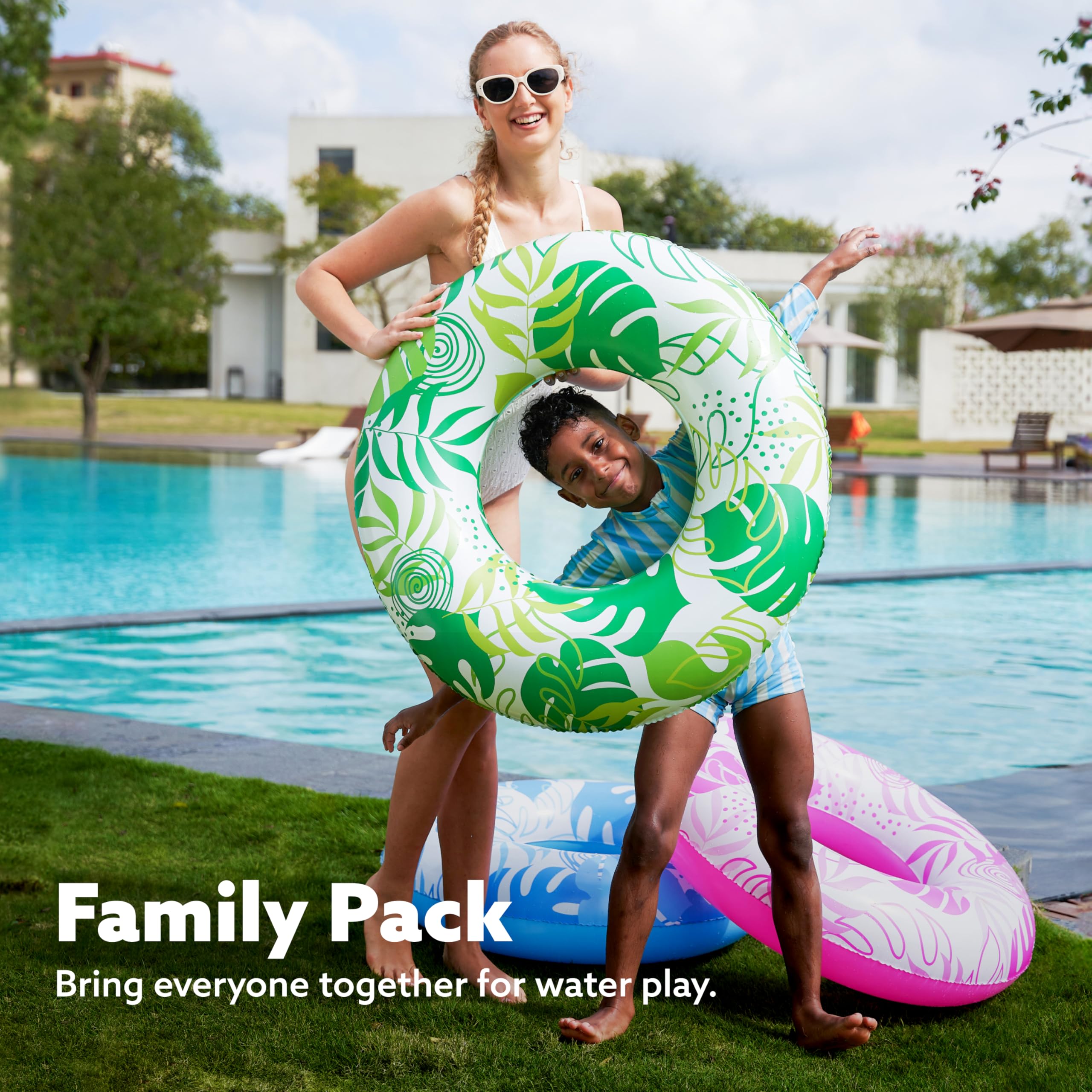 JOYIN Inflatable Swim Tube Raft (3 pack) with Summer Fruits Painting, Pool Toys for Swimming Pool Party Decorations